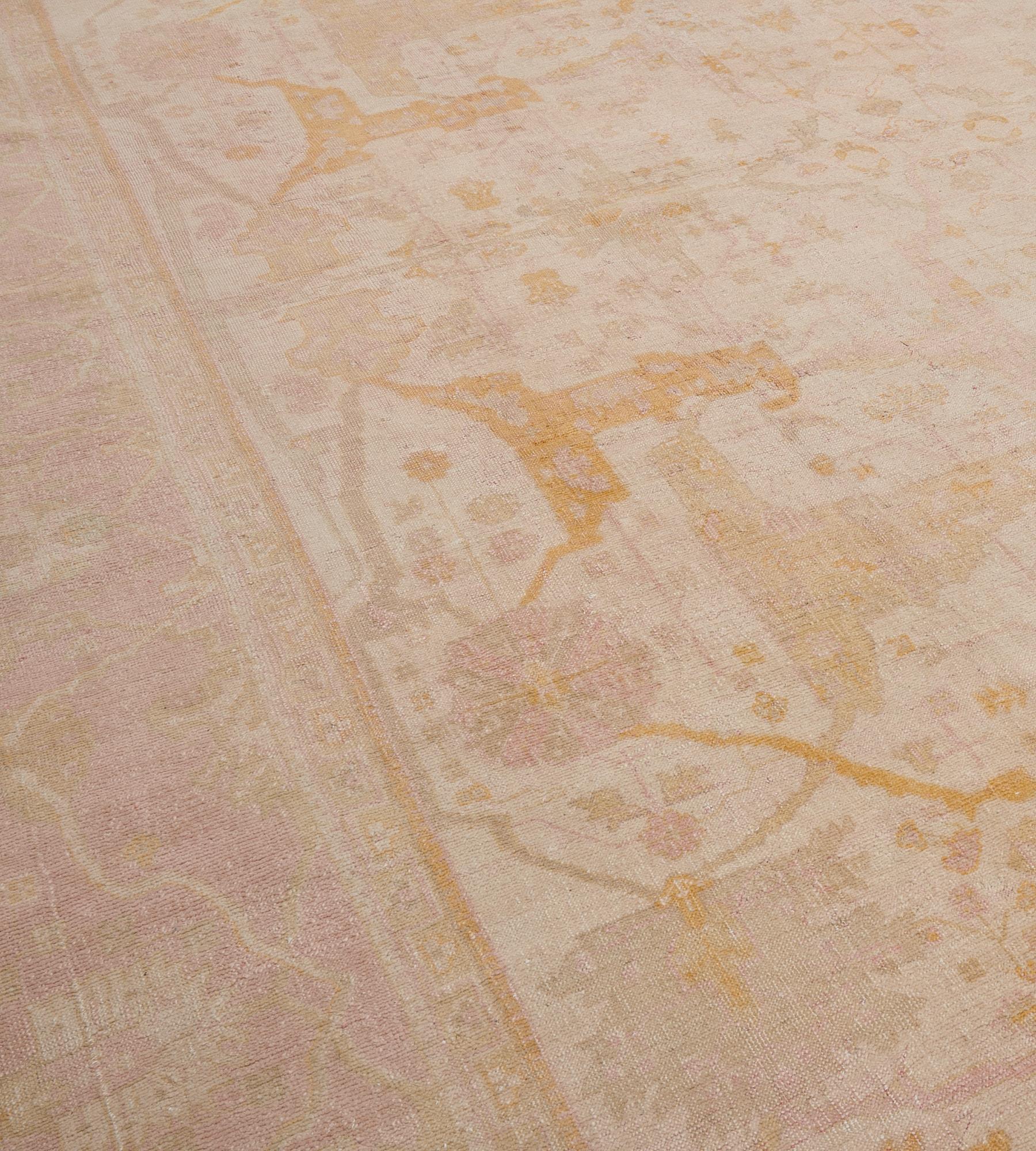 Hand-Knotted Antique Dusty-Pink Wool Authentic Anatolian Oushak Rug For Sale