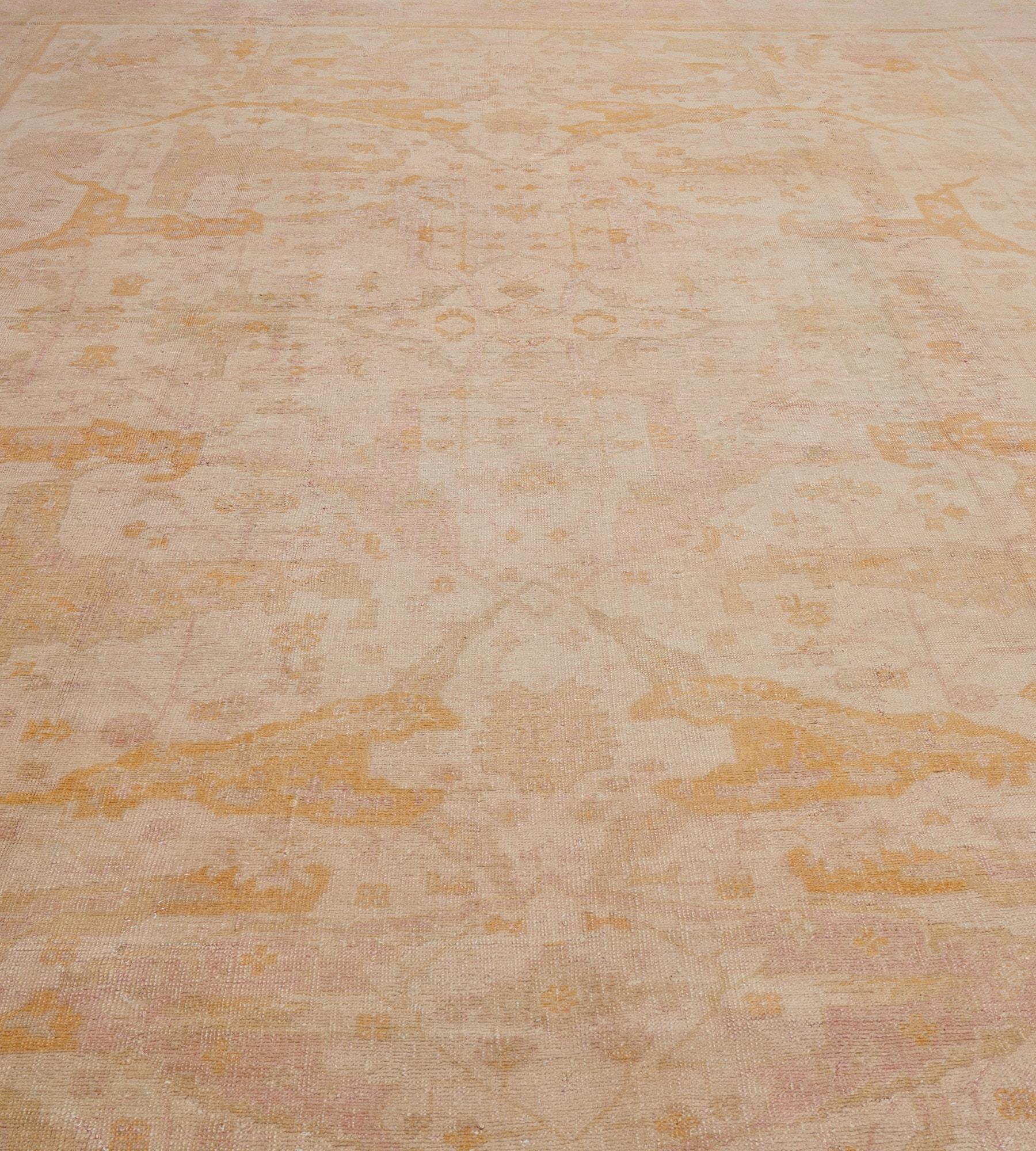 Antique Dusty-Pink Wool Authentic Anatolian Oushak Rug In Good Condition For Sale In West Hollywood, CA
