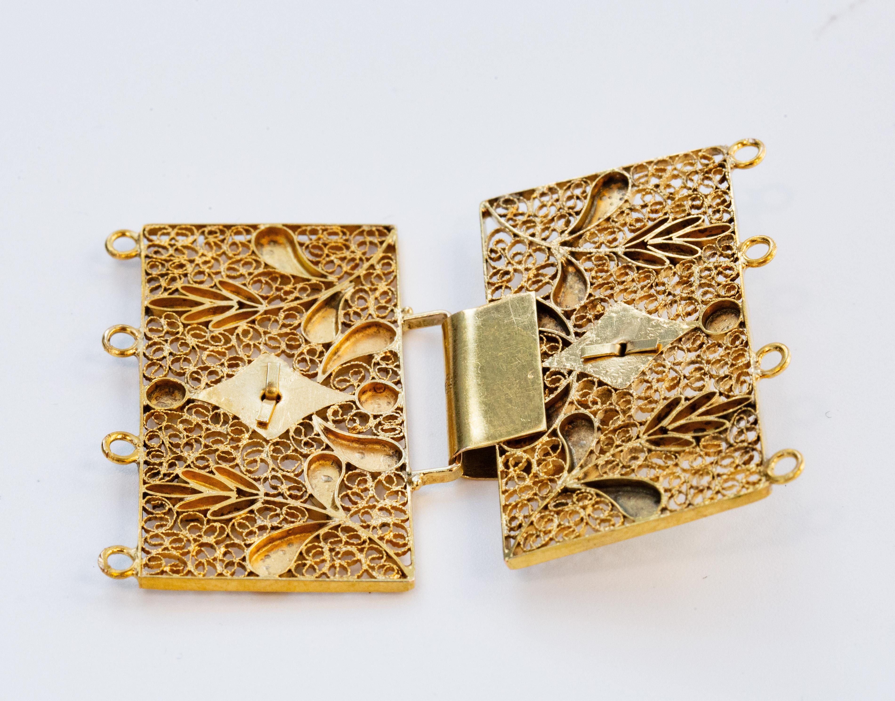 Boucle de ceinture hollandaise ancienne en or 14 carats avec motif filigrane et cannetille en vente 2