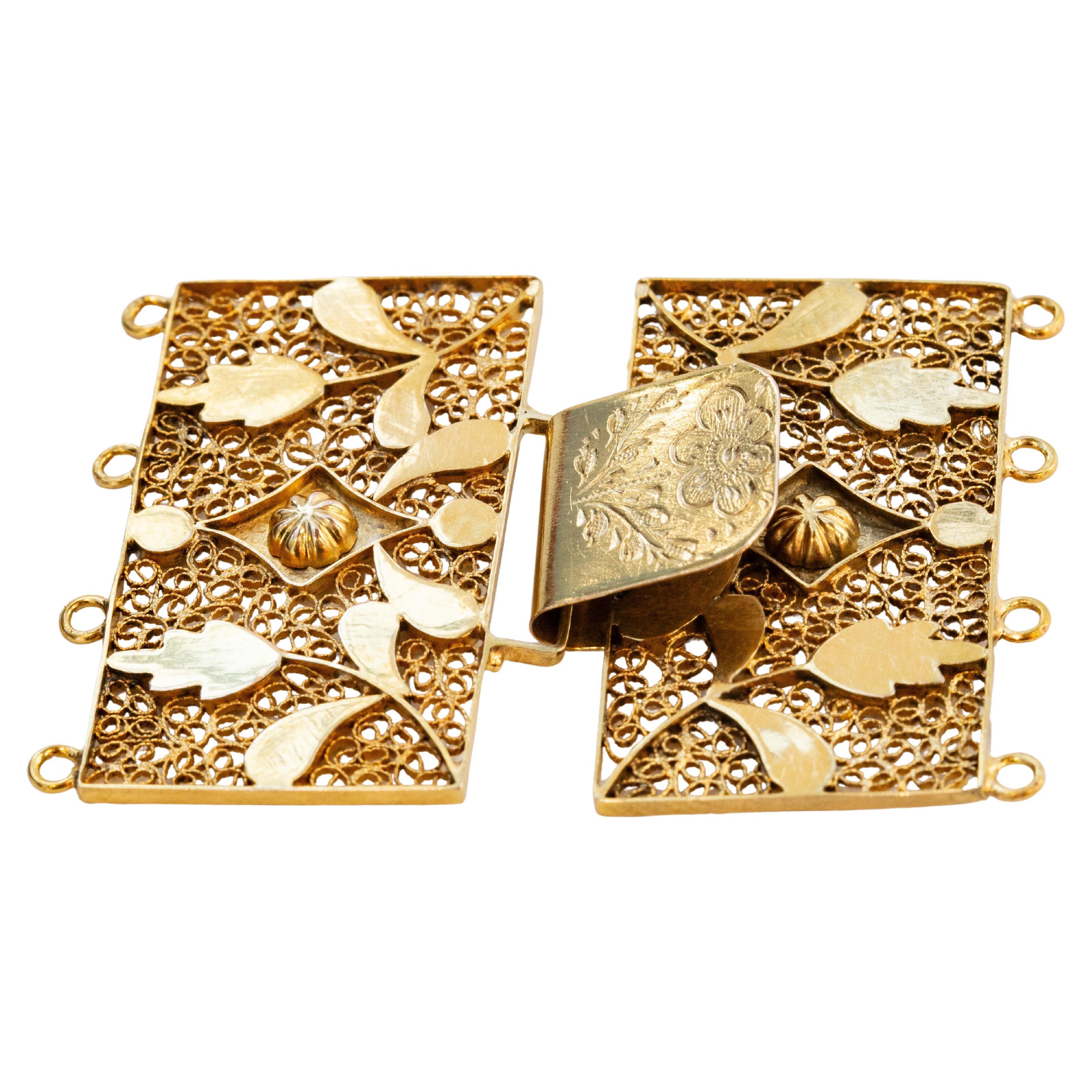 Antike niederländische Gürtelschnalle aus 14 Karat Gold mit filigranem und Cannetille-Design