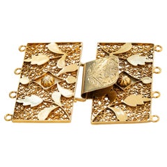 Antike niederländische Gürtelschnalle aus 14 Karat Gold mit filigranem und Cannetille-Design