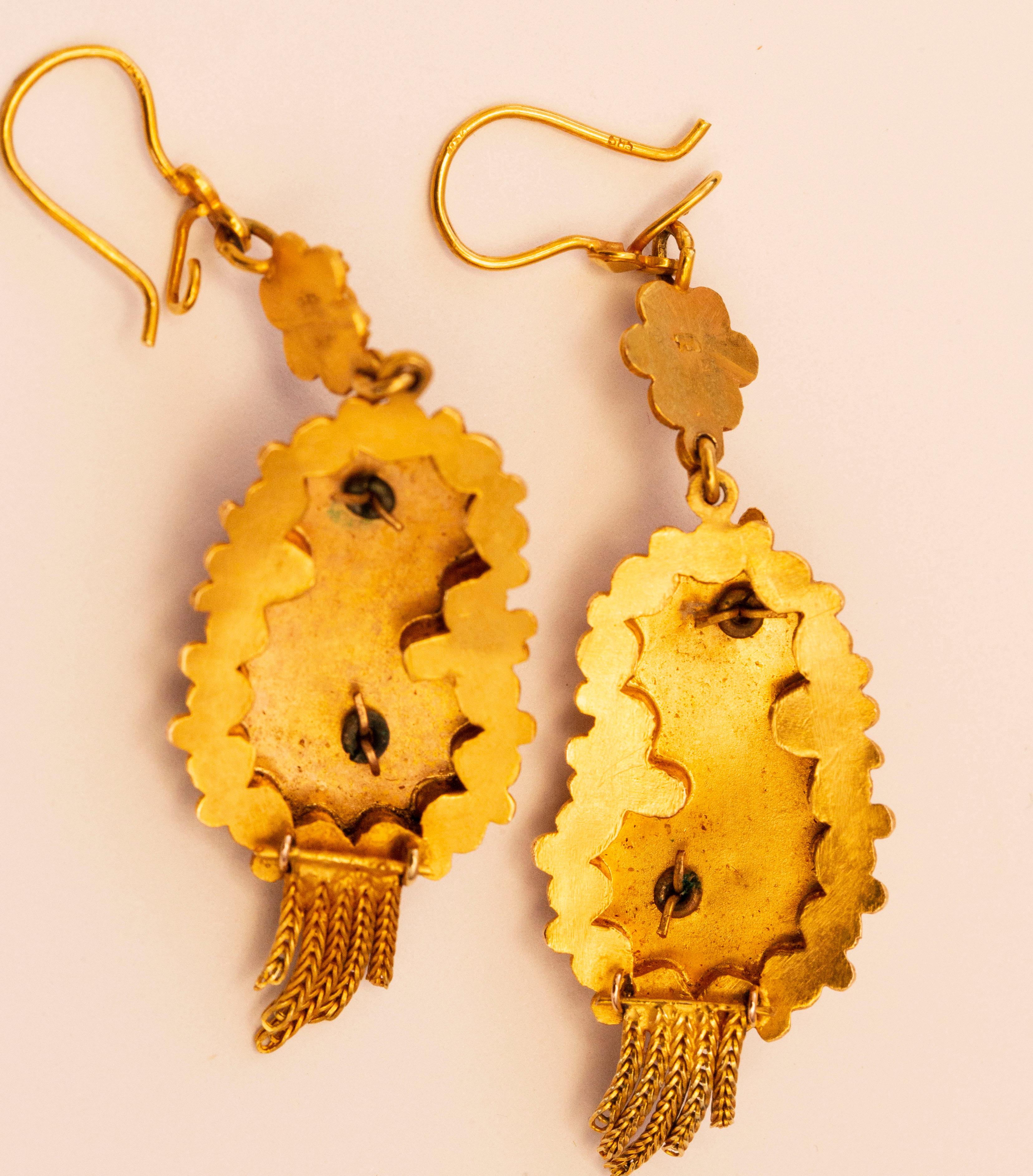 Antique Dutch 14 Karat Yellow and Rose Solid Gold Pair of Earrings For Sale 3