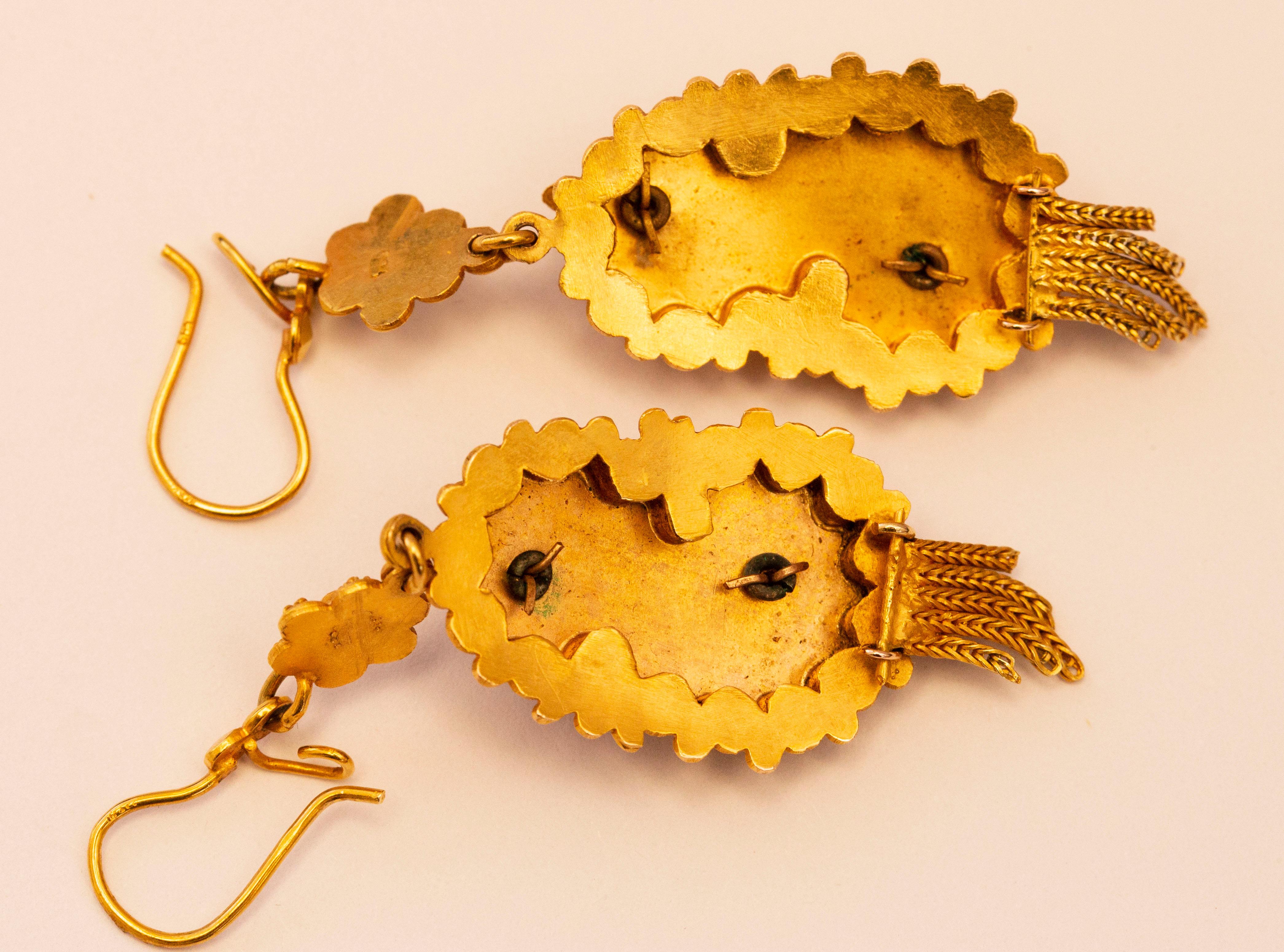 Antique Dutch 14 Karat Yellow and Rose Solid Gold Pair of Earrings For Sale 4