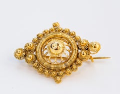 Antique Dutch 14 Karat Yellow Gold Cannetille Brooch