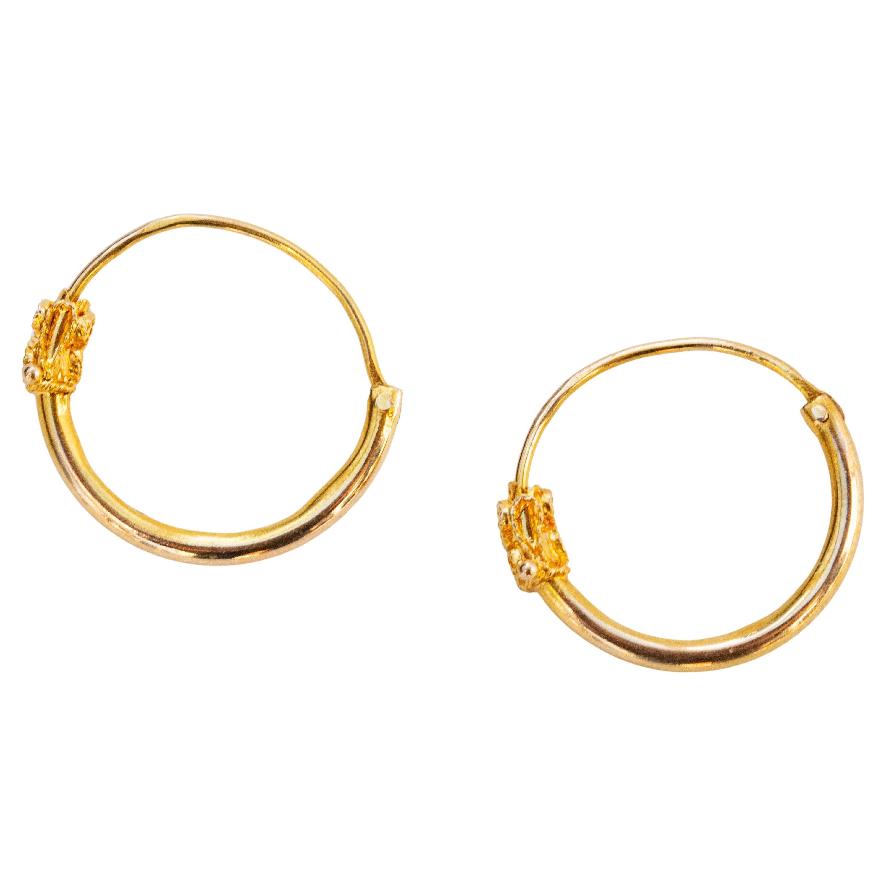 Antique Dutch 14 Karat Yellow Gold Hoop Earrings with Filigree Decoration