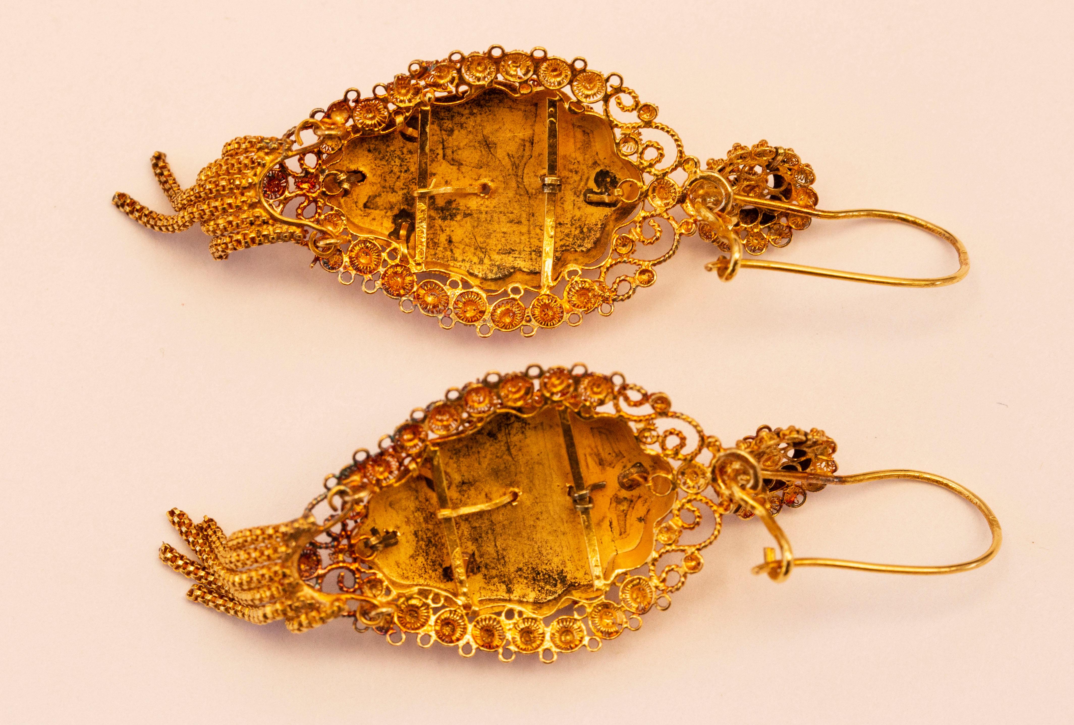 Paar antike niederländische Ohrringe aus 14 Karat Gelbgold mit Brosche/Anhänger  im Angebot 1