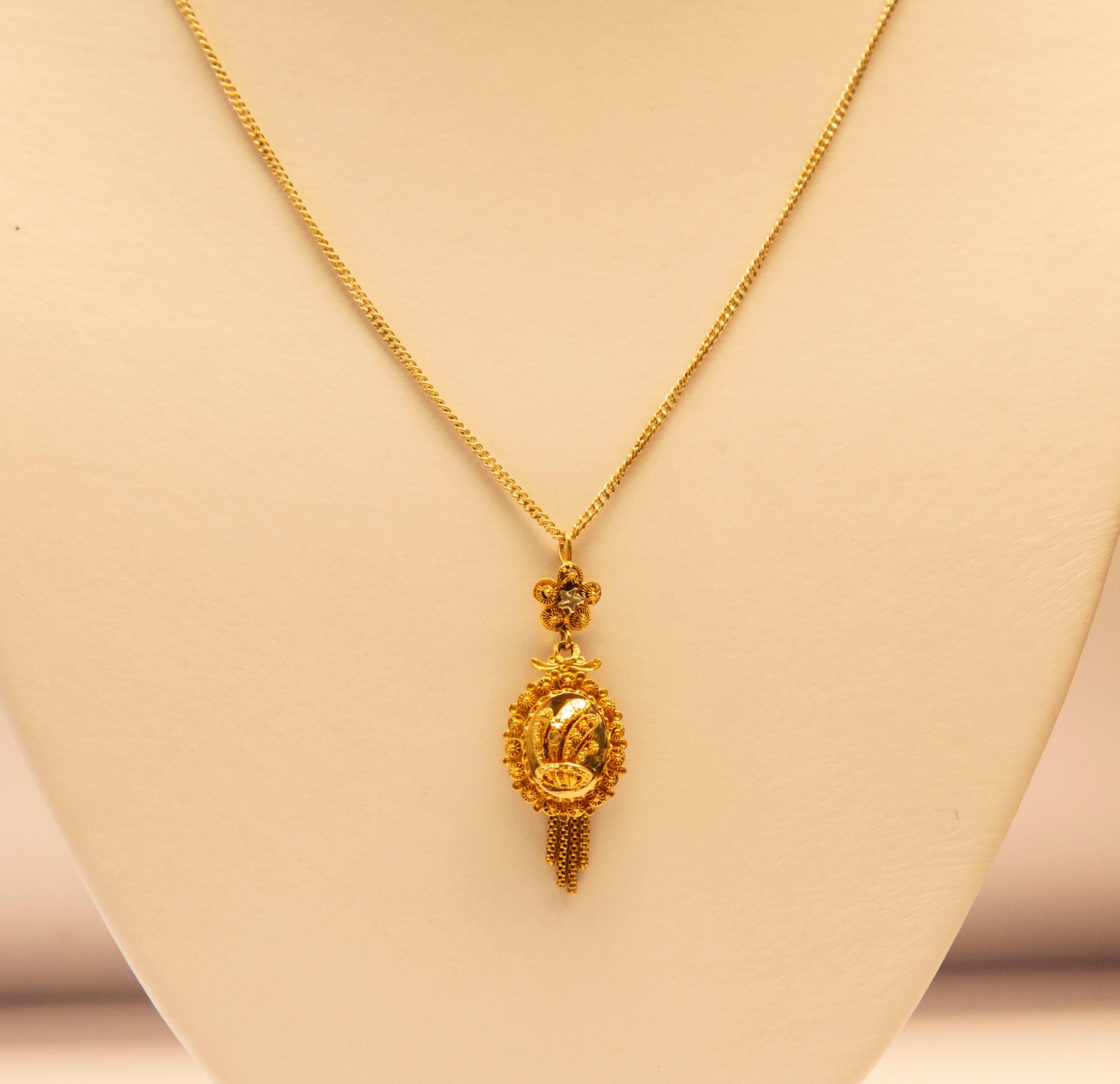 Antique Dutch 14 Karat Yellow Gold Pendant On a 14 Karat Gold Link Necklace 2