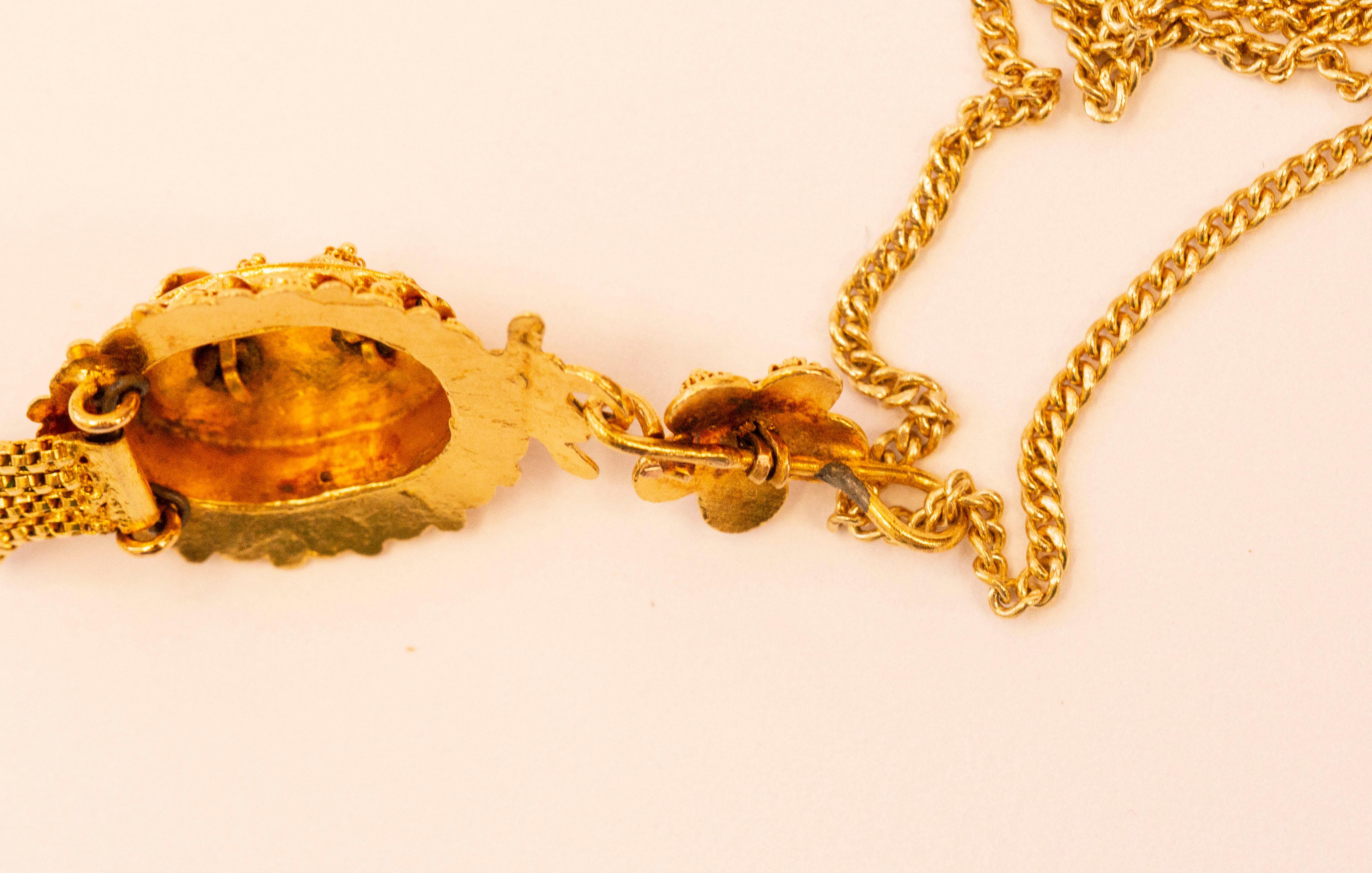 Women's Antique Dutch 14 Karat Yellow Gold Pendant On a 14 Karat Gold Link Necklace