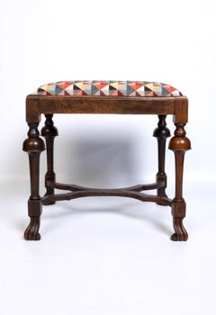 Antique Dutch 17th Century Baroque Cherrywood Upholstered Stool Ottoman C.1690
