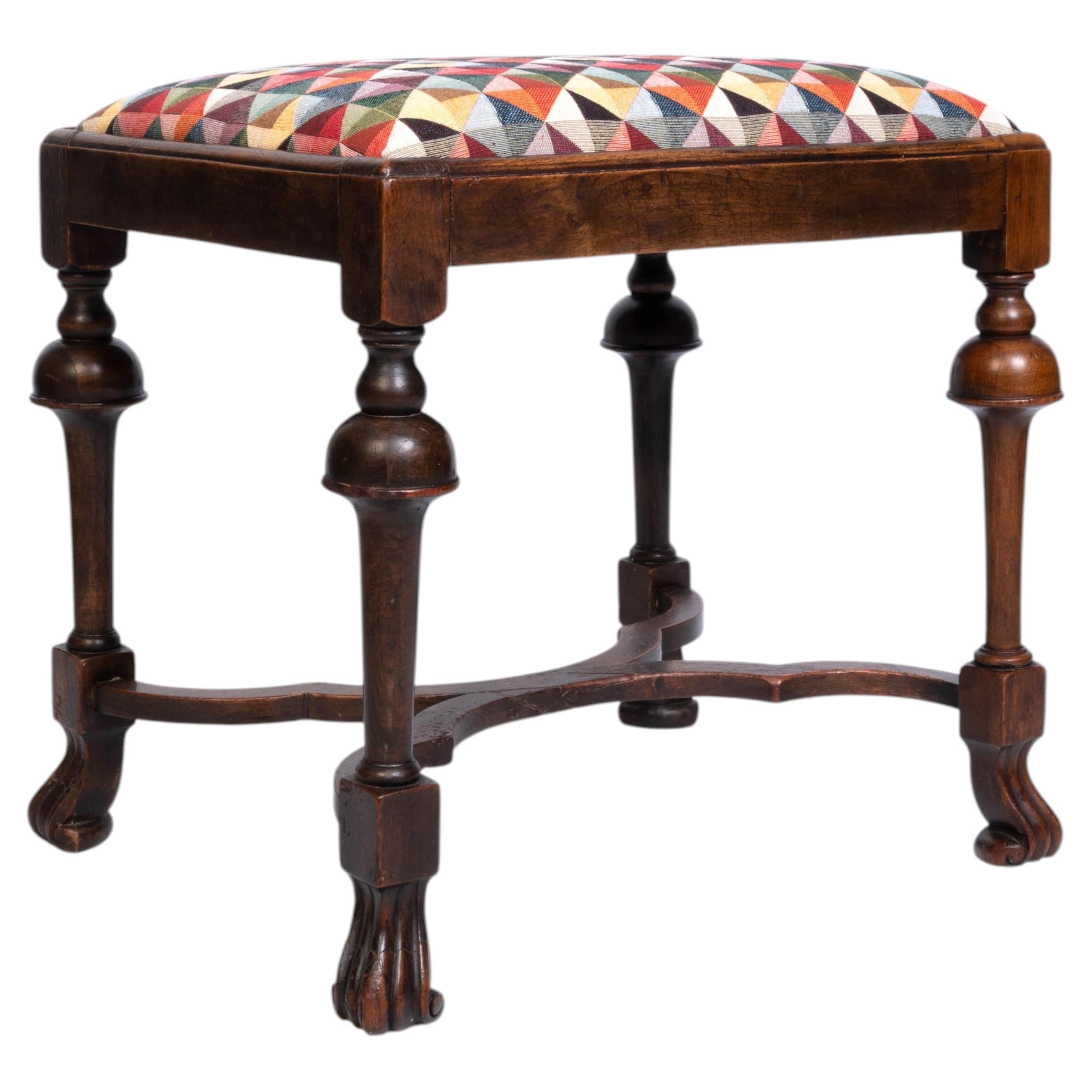Antiguo Holandés Siglo XVII Barroco Madera de Cerezo Taburete Tapizado Otomana C.1690