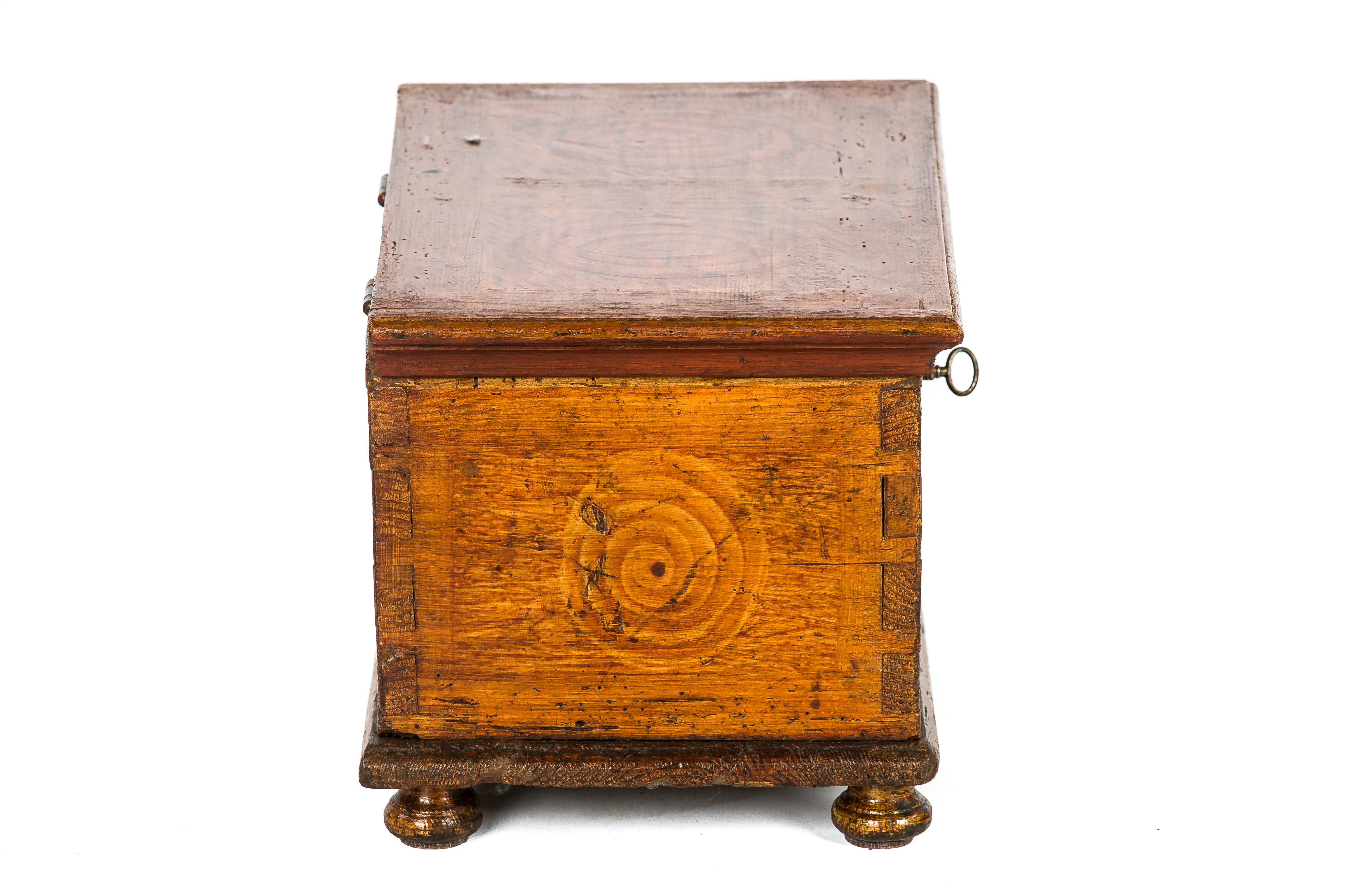 Pine Antique Dutch 19th Century Red and Yellow-Painted Small Table Trunk