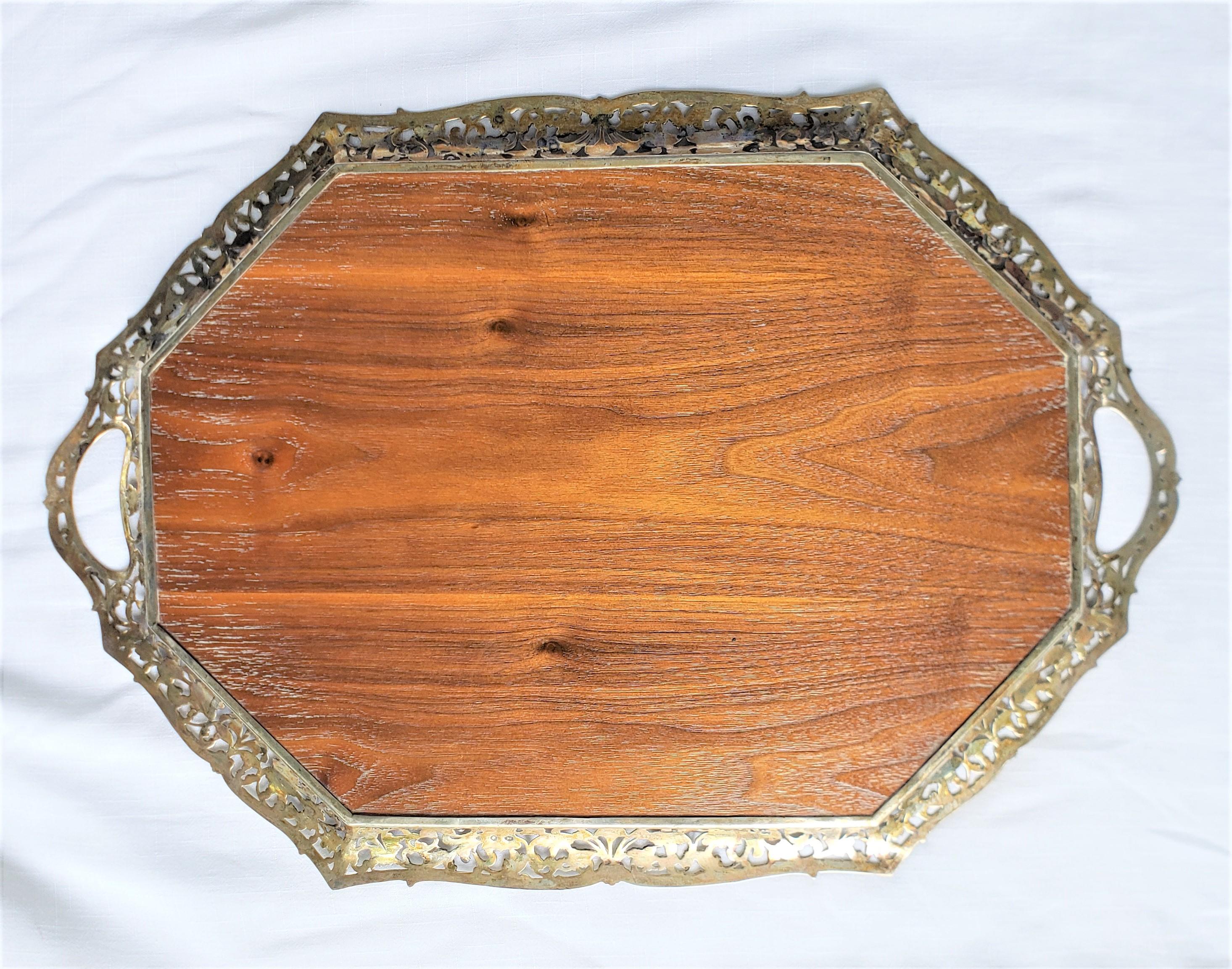 Hand-Crafted Antique Dutch .833 Silver & Walnut Serving Tray with Pierced Floral Decoration For Sale