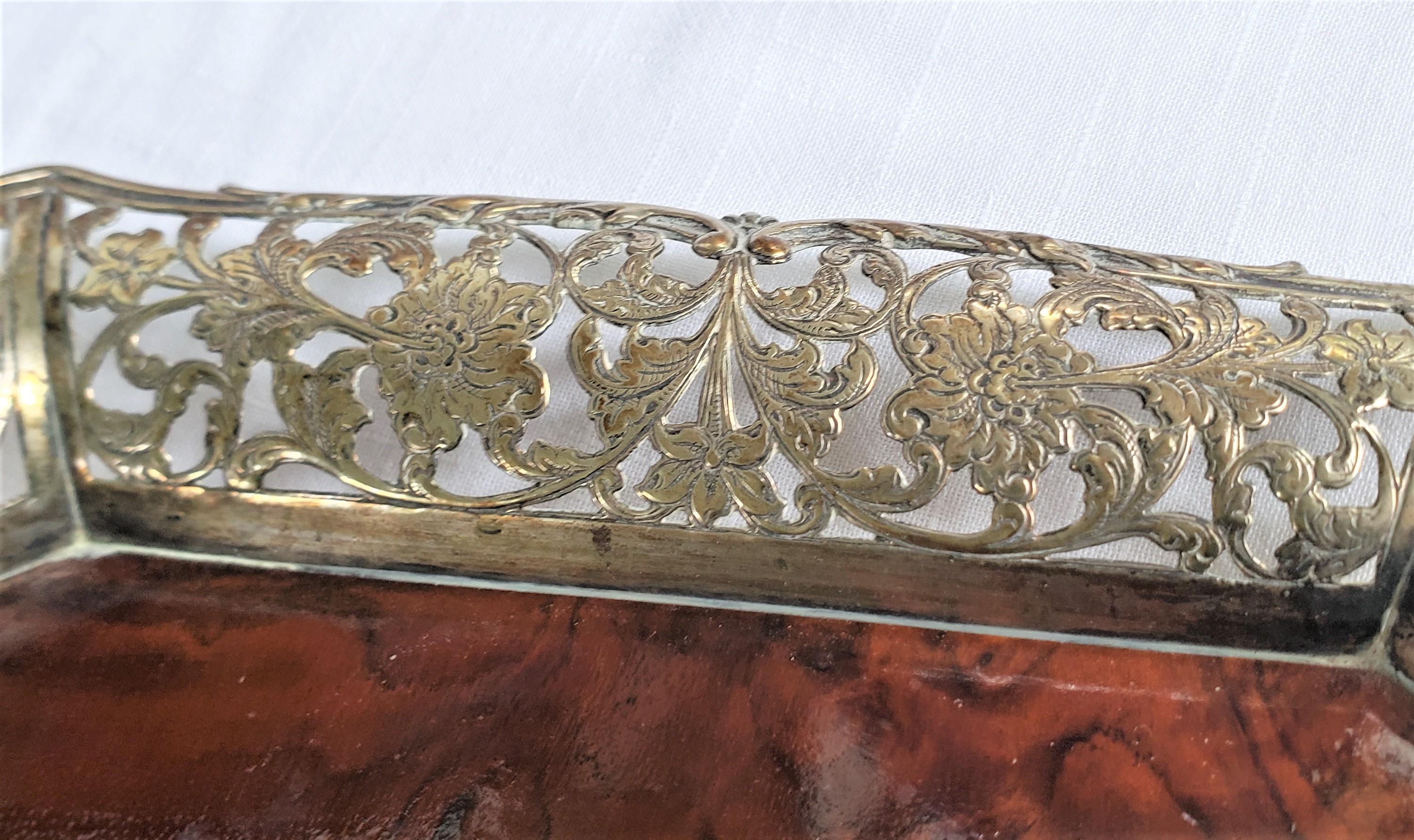 20th Century Antique Dutch .833 Silver & Walnut Serving Tray with Pierced Floral Decoration For Sale