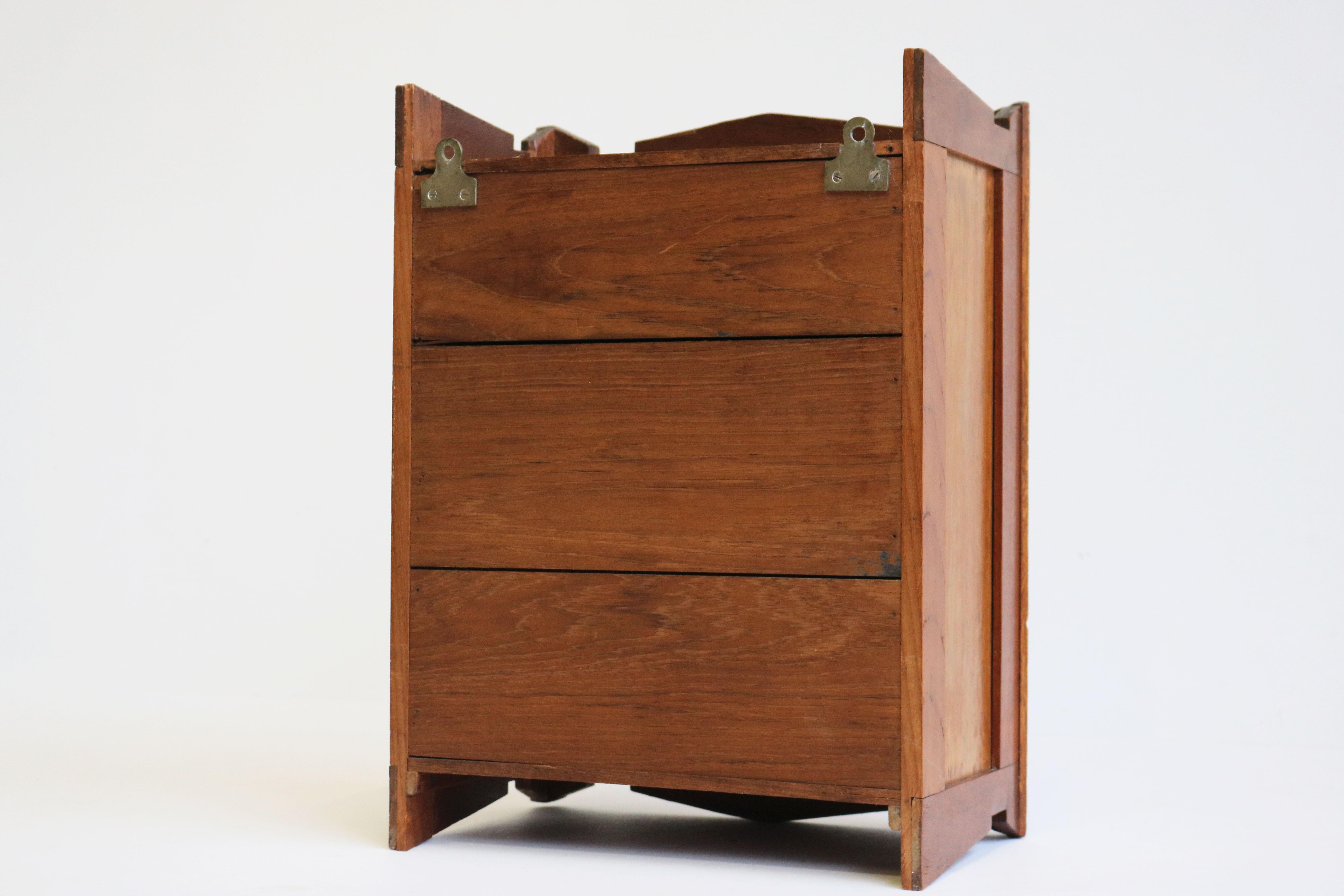 Antique Dutch Amsterdam School Wall Cabinet 1920 Wood Inlay Arts & Crafts Oak 5