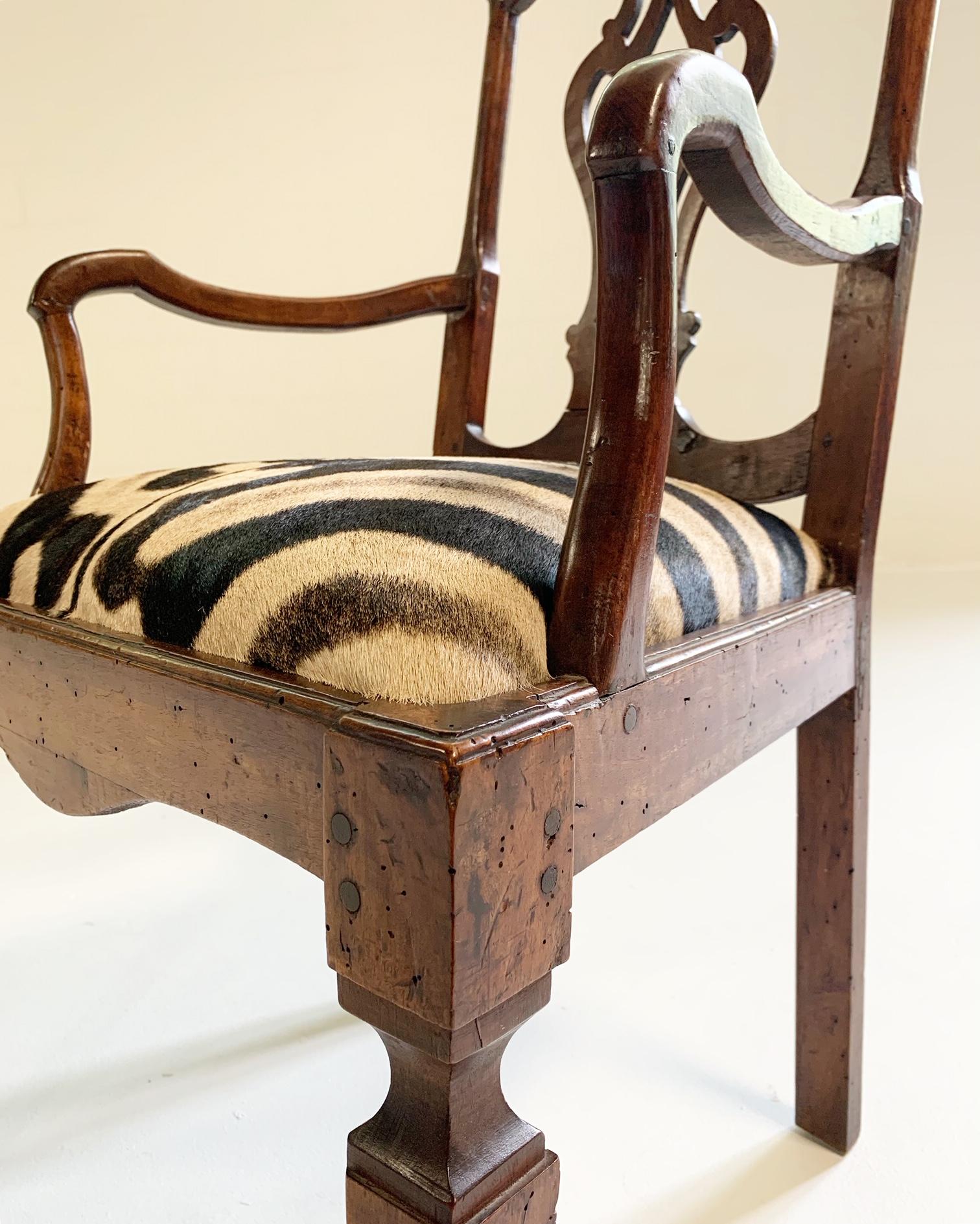Late 18th Century Antique Dutch Armchair in Zebra Hide