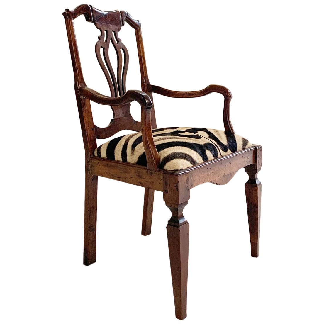 Antique Dutch Armchair in Zebra Hide