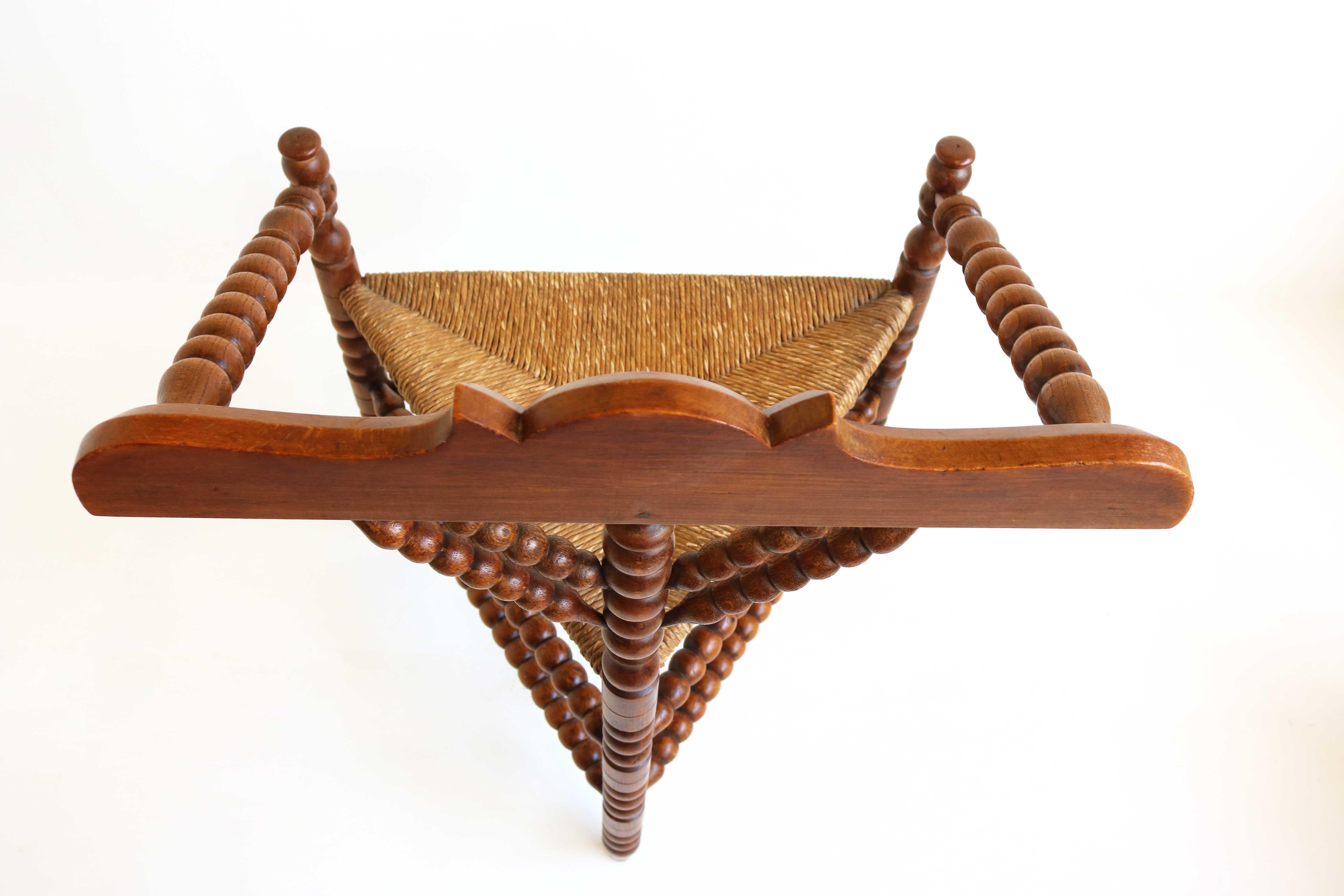 Antique Dutch Armchair Triangular Turned Bobbin Corner Chair Rush Seat Rustic For Sale 5