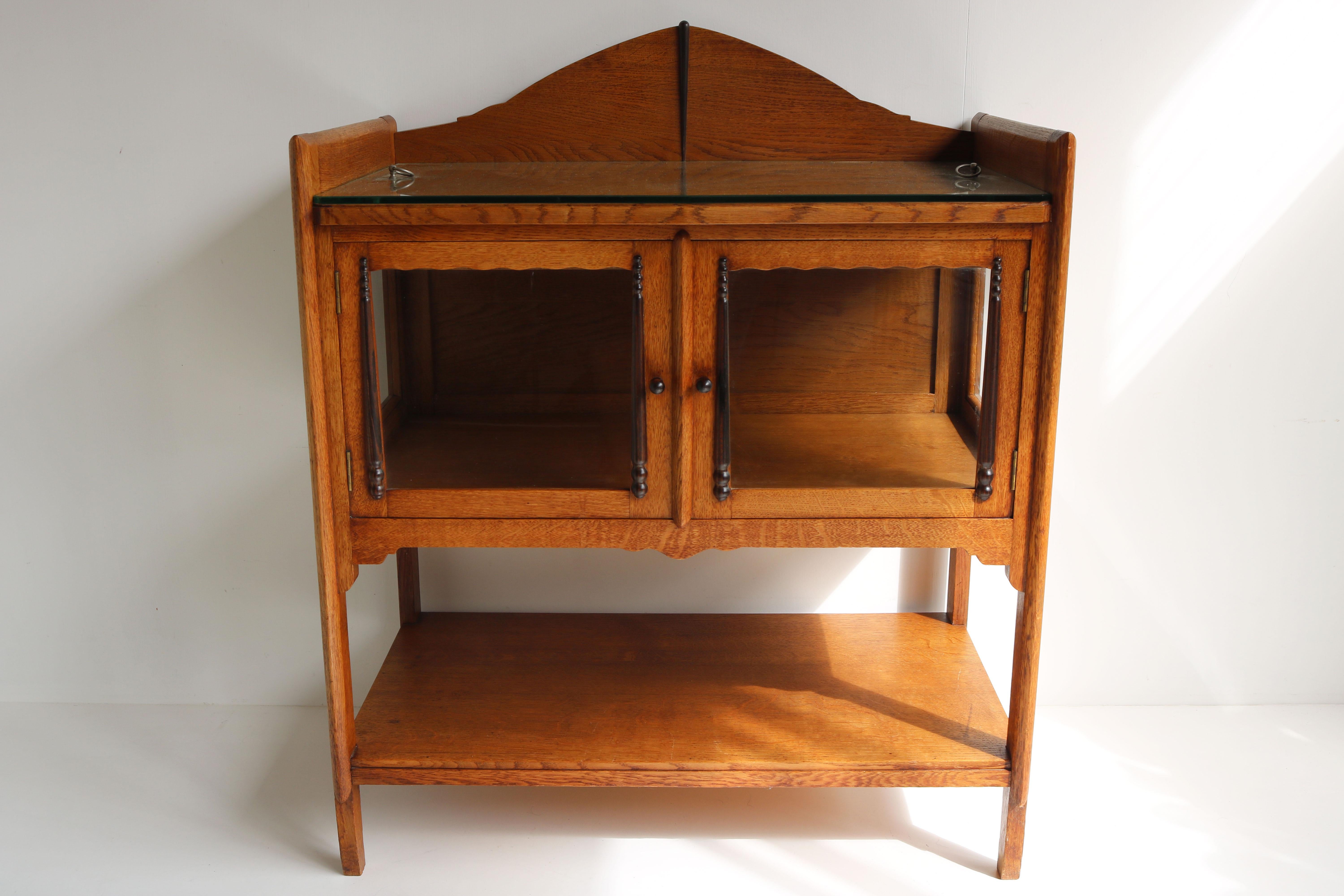 Early 20th Century Antique Dutch Art Deco Amsterdam School 1920 Tea Cabinet / Display Bar Cabinet For Sale