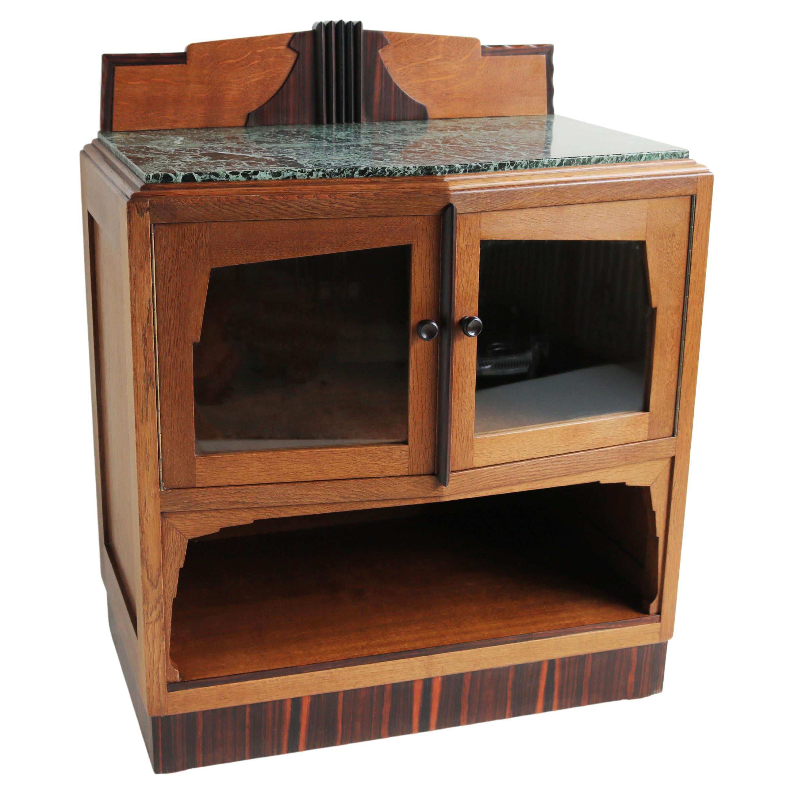 Antique Dutch Art Deco Amsterdam School 1920 Tea Cabinet / Display Cabinet Oak For Sale