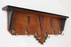 Antique Dutch Art Deco Amsterdam school coat rack 1920 oak hat rack