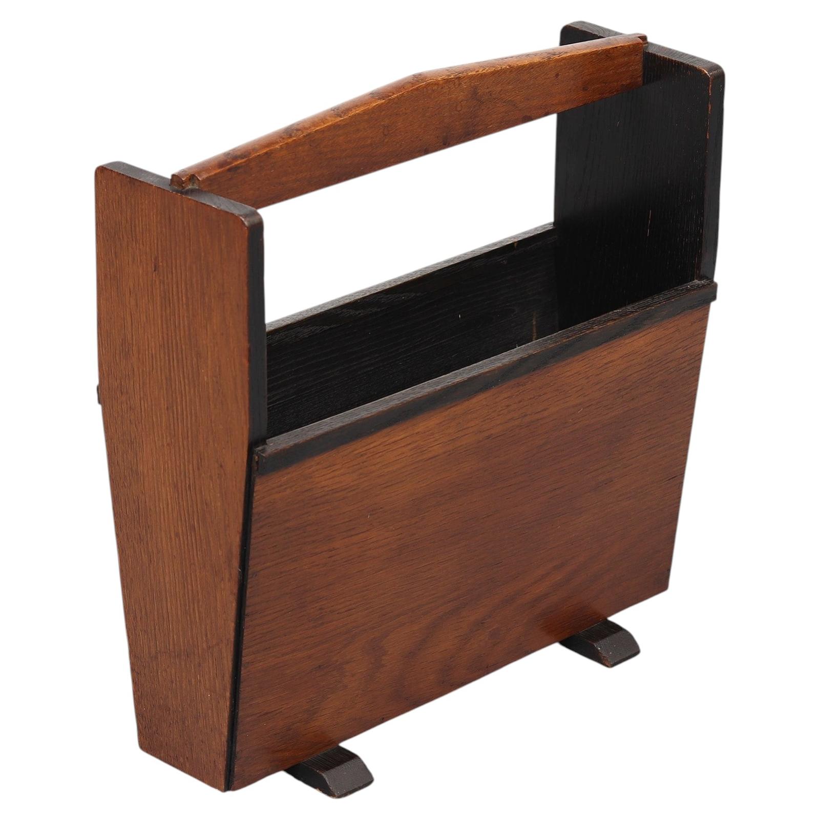 Porte-revues / présentoir ancien en chêne, Art déco hollandais, Bauhaus, Design des années 1930