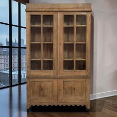 Antique Dutch Art Deco Period Solid Oak Bookcase with Neoclassical Lines