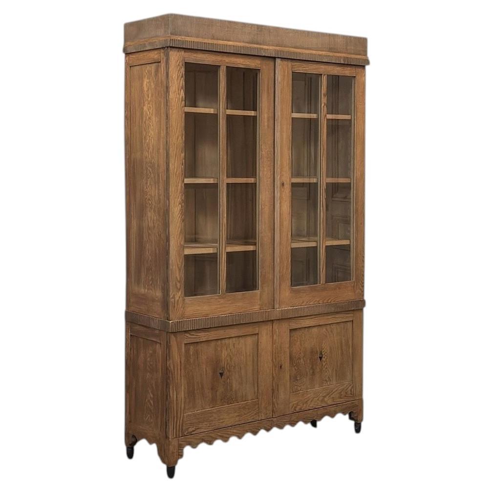 Antique Dutch Art Deco Period Solid Oak Bookcase with Neoclassical Lines