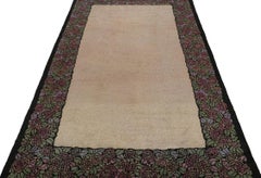Antique Dutch Art Deco Rug in Beige Open Field with Floral Border by Rug & Kilim