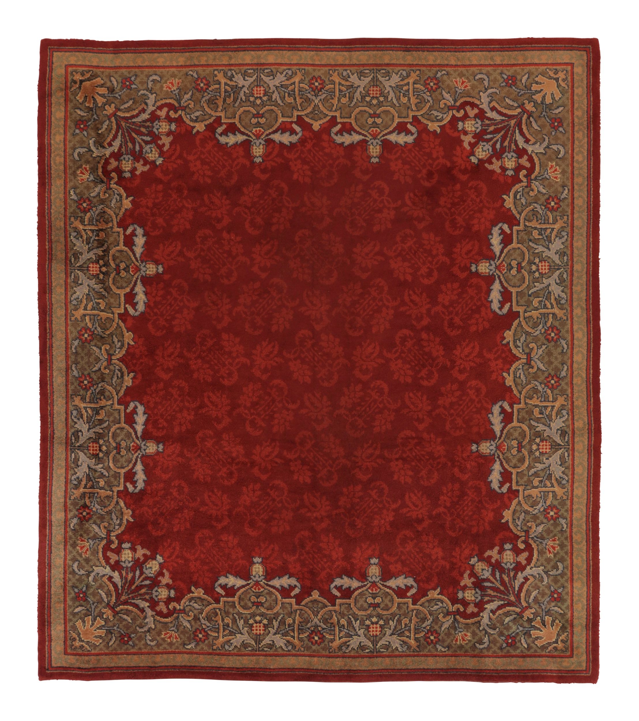 Antique Dutch Art Deco Rug, Rich Red with Floral Damask - Rug & Kilim