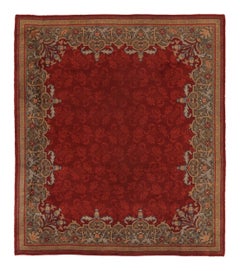 Antique Dutch Art Deco Rug, Rich Red with Floral Damask - Rug & Kilim