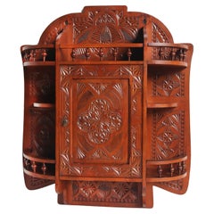 Used Dutch Arts & Crafts chip carved wall cabinet 1910 Folk art wood carved