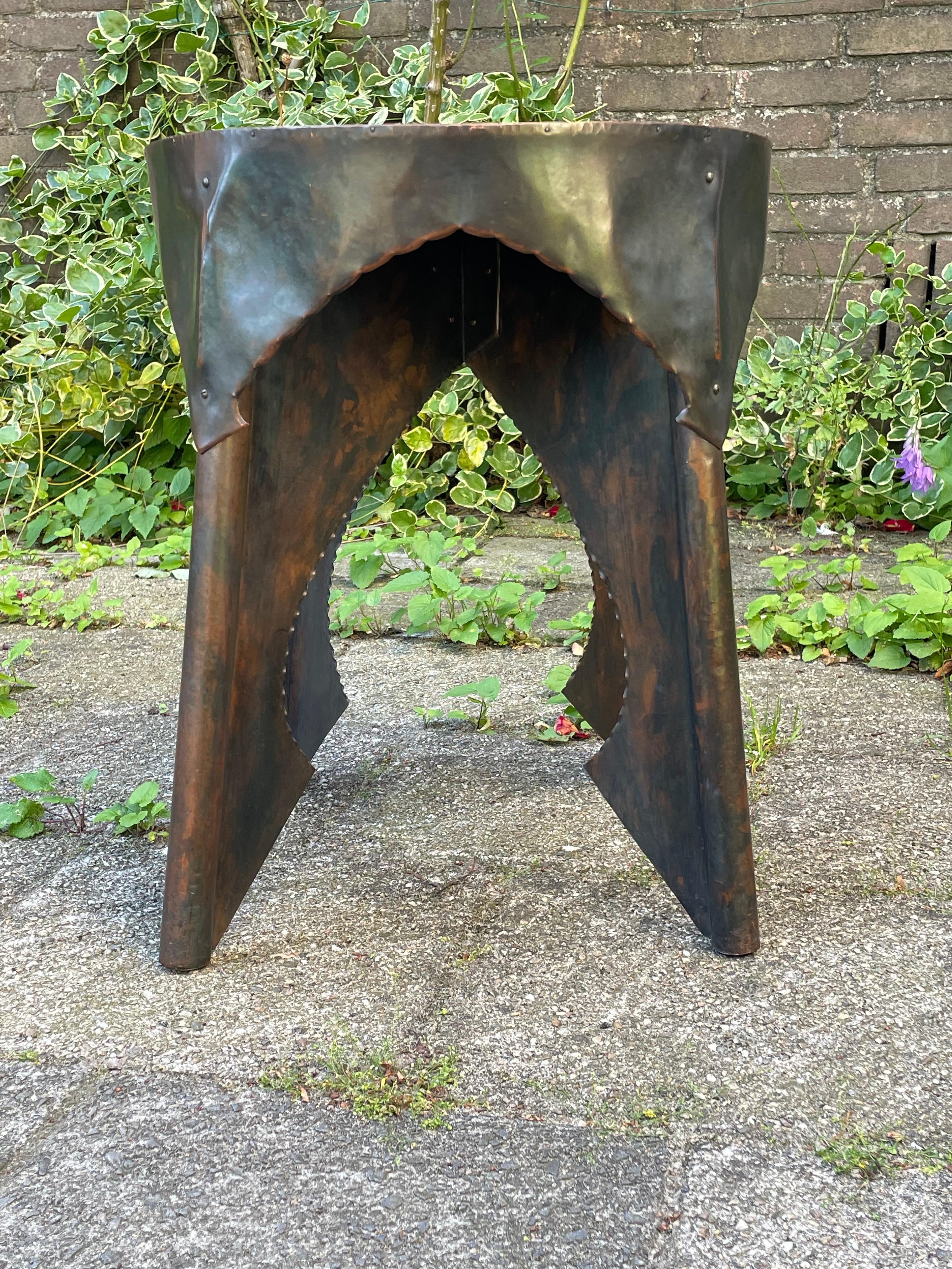 Antique Dutch Arts & Crafts Copper & Wooden End Table / Stand Conrad Fehn Attr. 4