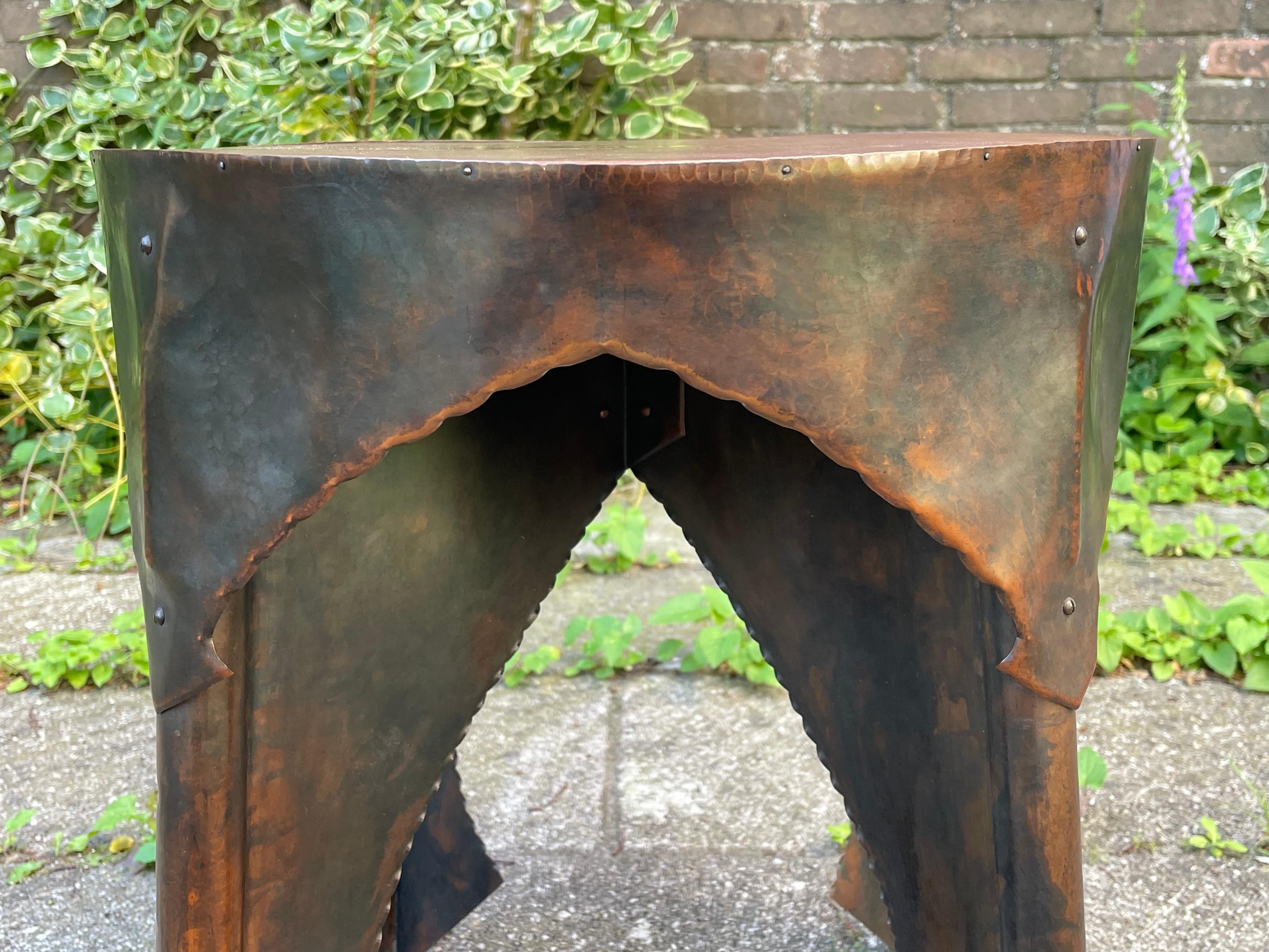 Antique Dutch Arts & Crafts Copper & Wooden End Table / Stand Conrad Fehn Attr. 6
