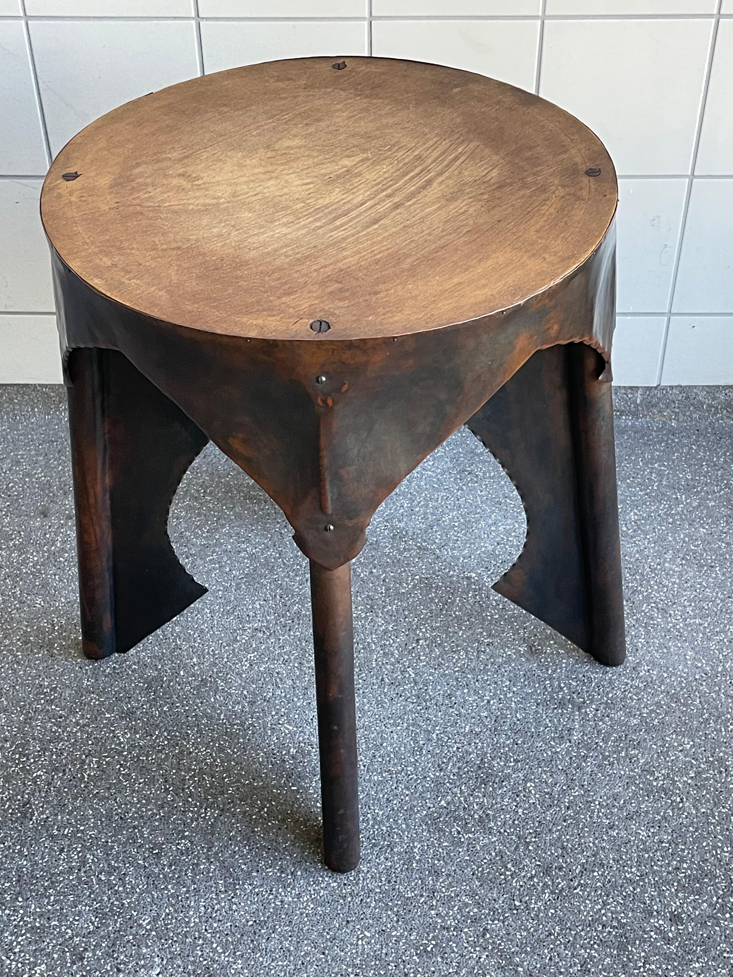 Antique Dutch Arts & Crafts Copper & Wooden End Table / Stand Conrad Fehn Attr. 8