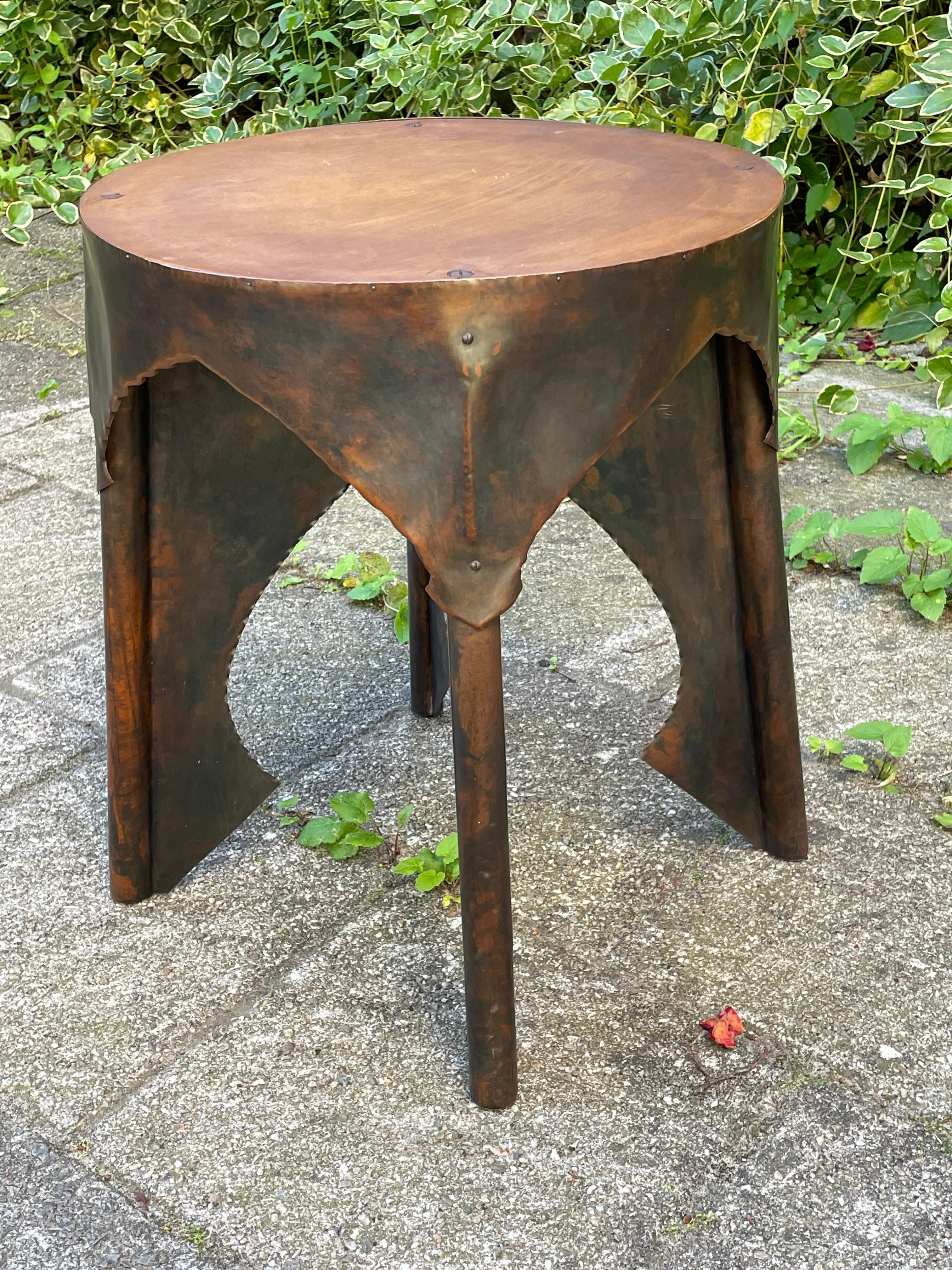 Antique Dutch Arts & Crafts Copper & Wooden End Table / Stand Conrad Fehn Attr. 12