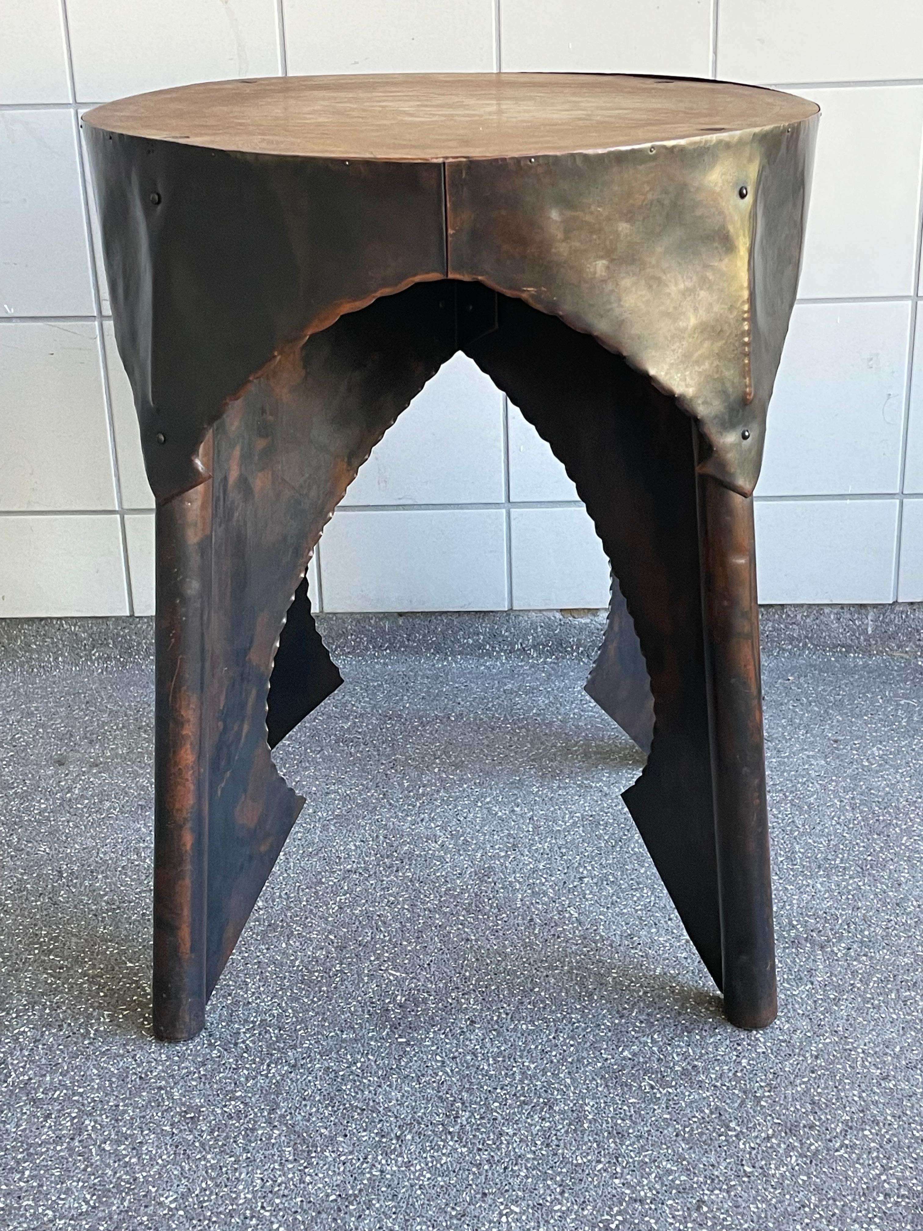 Antique Dutch Arts & Crafts Copper & Wooden End Table / Stand Conrad Fehn Attr. 2