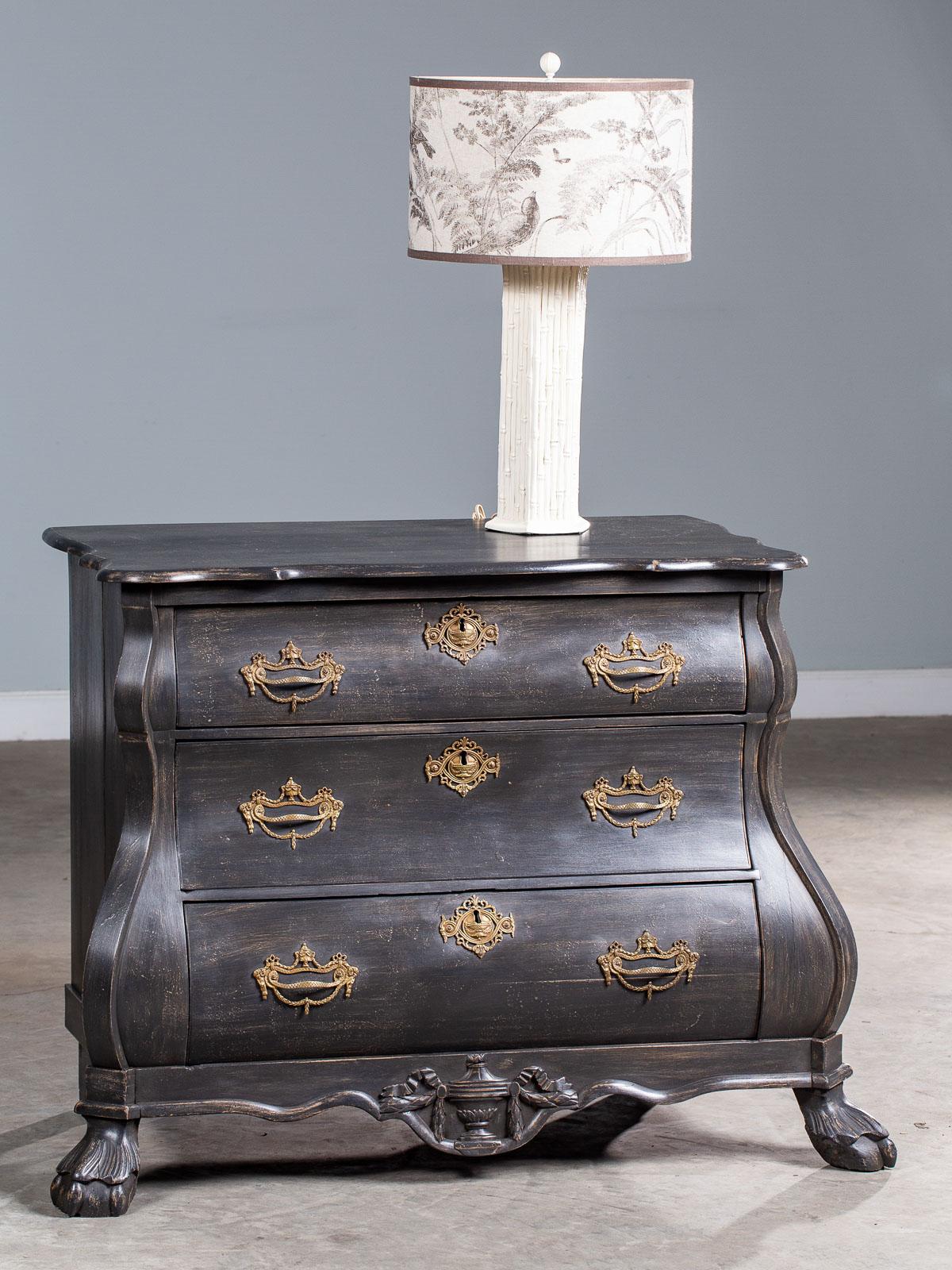 19th Century Antique Dutch Baroque Style Painted Bombé Mahogany Chest Holland, circa 1850 For Sale