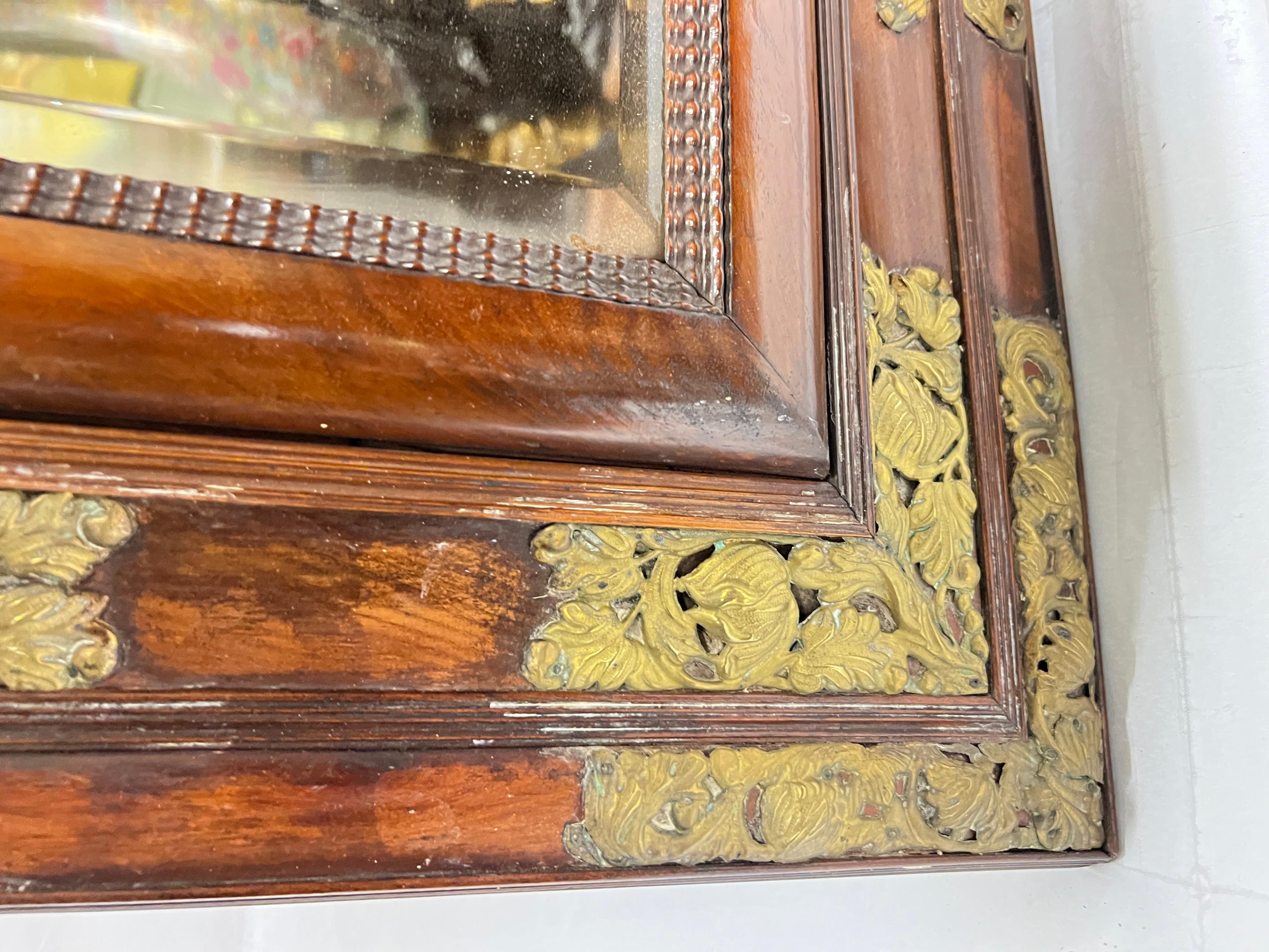 Estilo barroco holandés antiguo  Espejo de pared con diseños florales de metal dorado repujado 2
