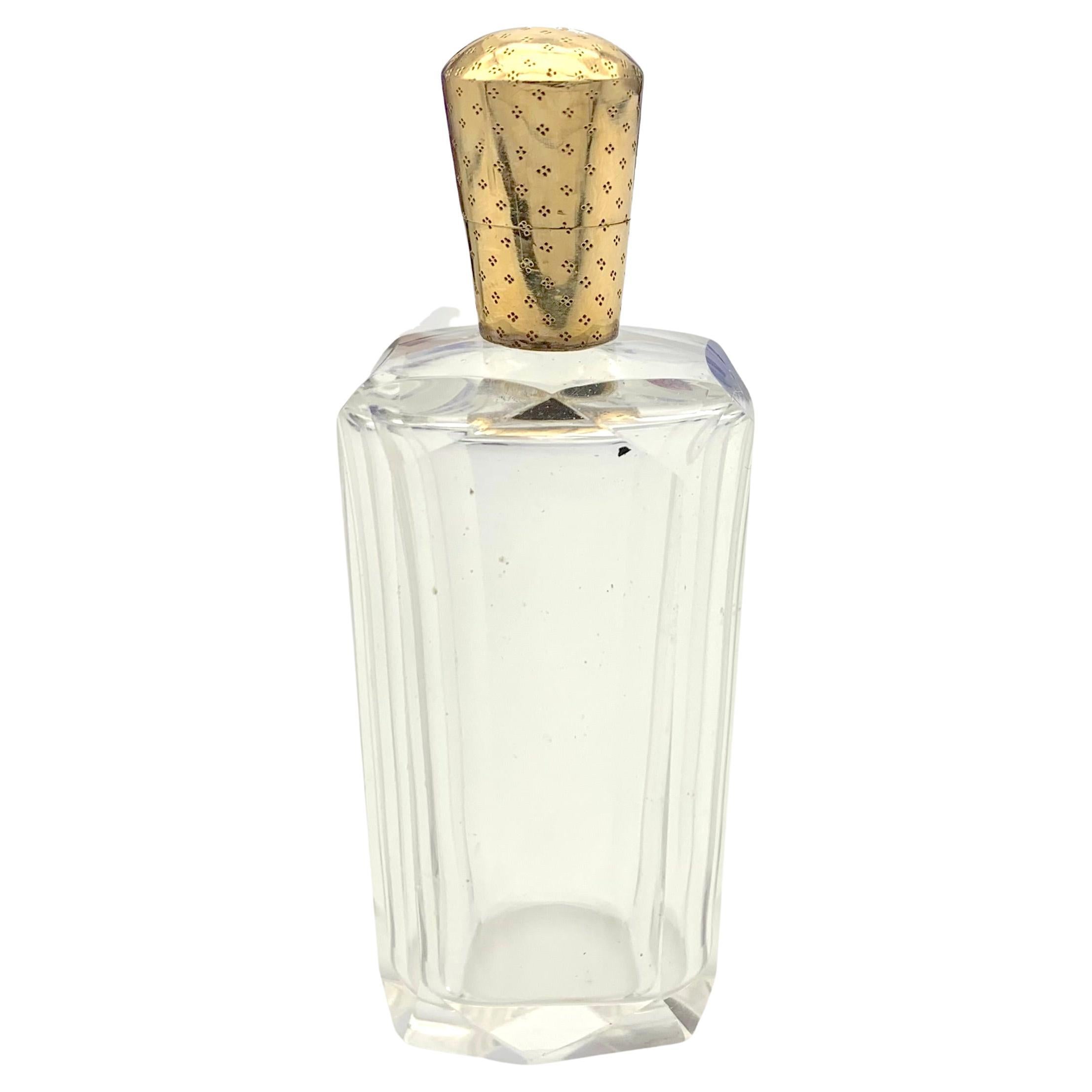 Ancienne bouteille de parfum hollandaise Belle Époque Bouteille de parfum Verre taillé à l'or 14 carats  en vente