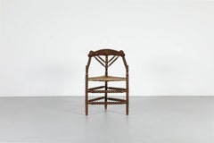 Antique Dutch Bobbin Corner Chair with Triangular Rush Seat