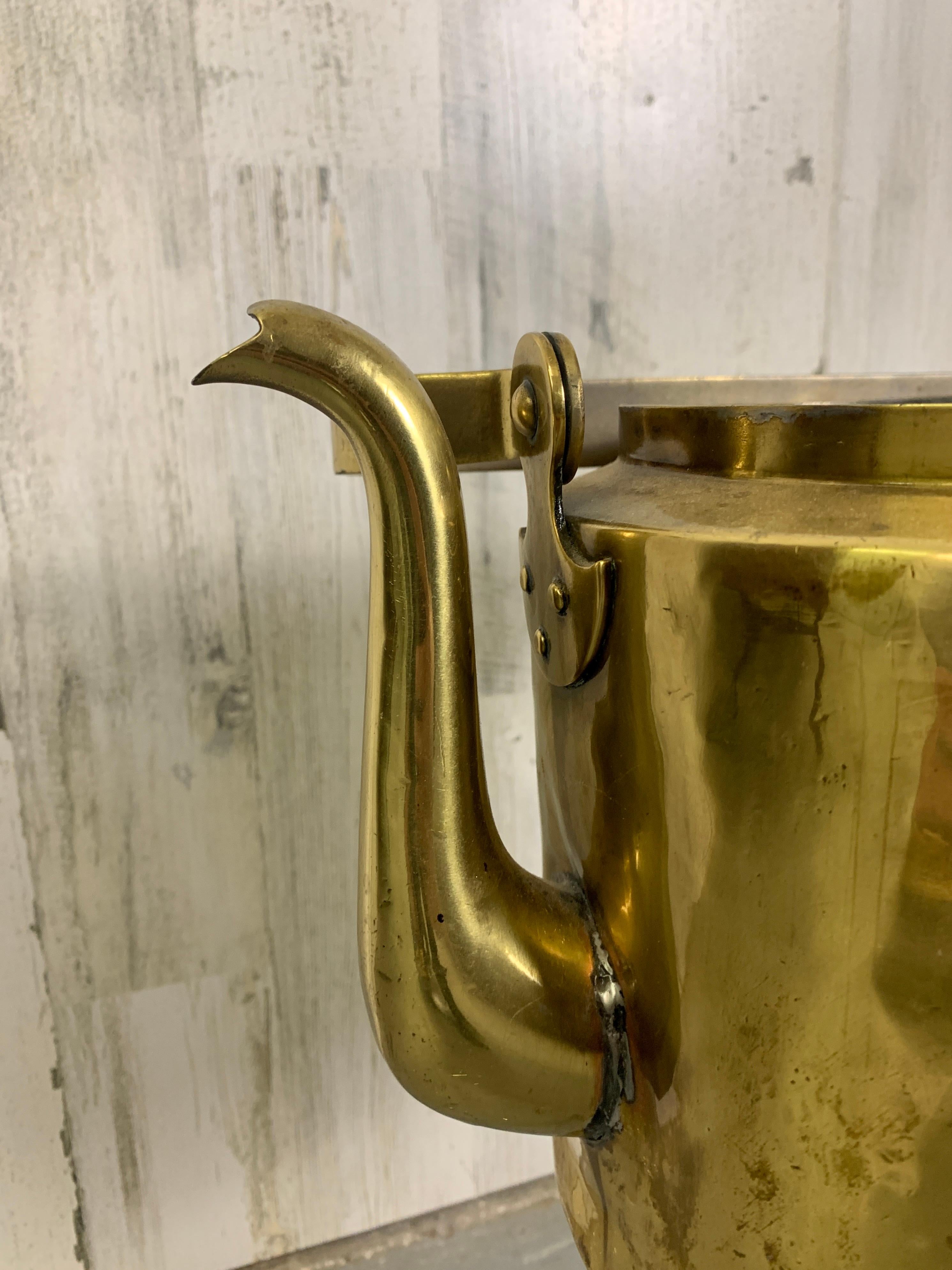 Antique Dutch Brass Coffee Pot and Trivet For Sale 5