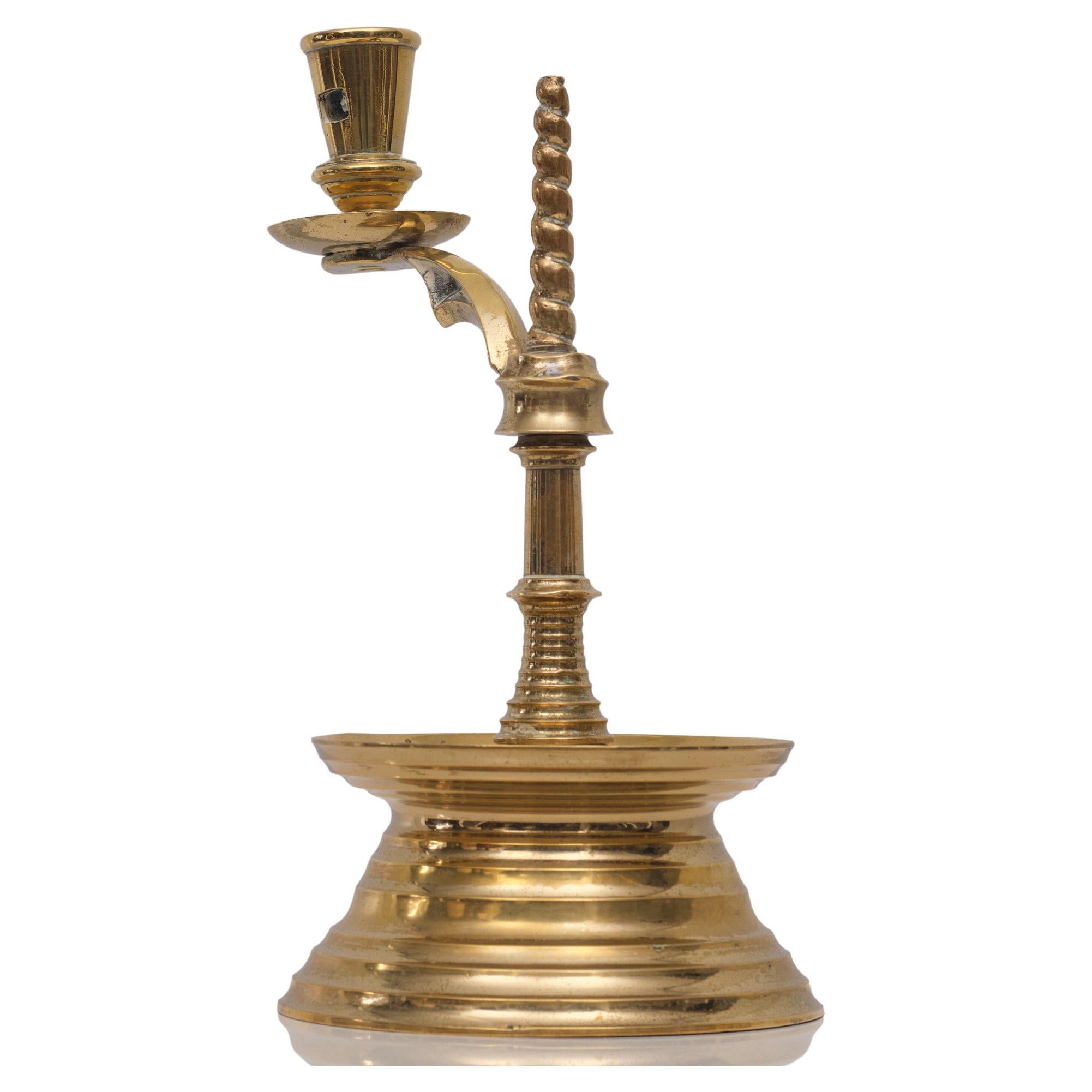 Unique solid Brass candle holder, adjustable in height and rotatable Rare model. ''Kraag kandelaar'' Collar Candlestick Dutch 19 Century. Good condition. 
 