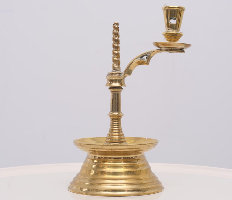 Late 19th Century Antique Dutch Brass Collar Candle Holder 19 Century For Sale