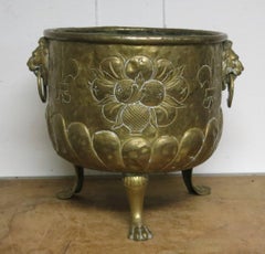 Antique Dutch Brass Jardinière Planter 18th Century Lions Head Handles