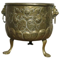 Antique Dutch Brass Jardinière Planter 18th Century Lions Head Handles
