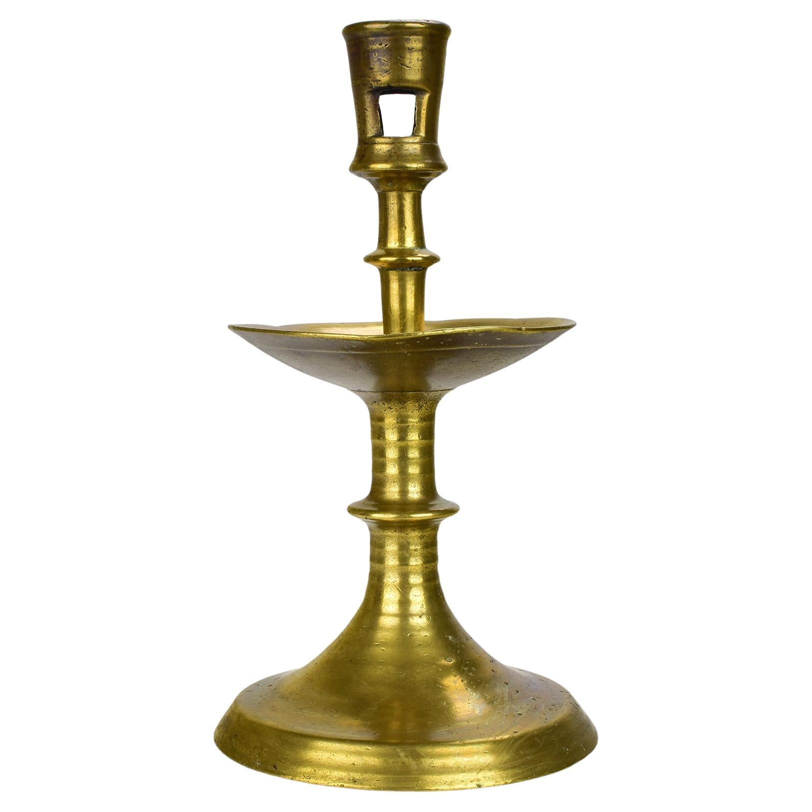 Antique Dutch Brass Mid-Drip Heemskerk Candlestick circa 1525