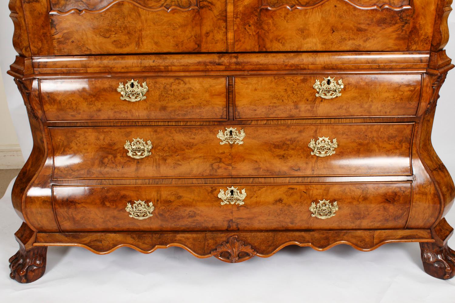 Antique Dutch Burr Walnut Bombé Cabinet Armoire, 18th Century 2