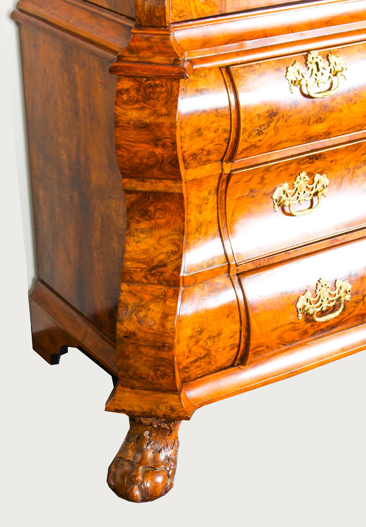 Antique Dutch Burr Walnut Bombé Cabinet Armoire Secret Drawers, 18th Century 8