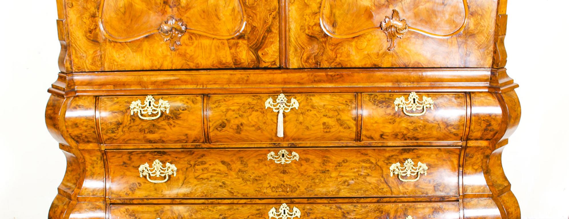 Late 18th Century Antique Dutch Burr Walnut Bombé Cabinet Armoire Secret Drawers, 18th Century