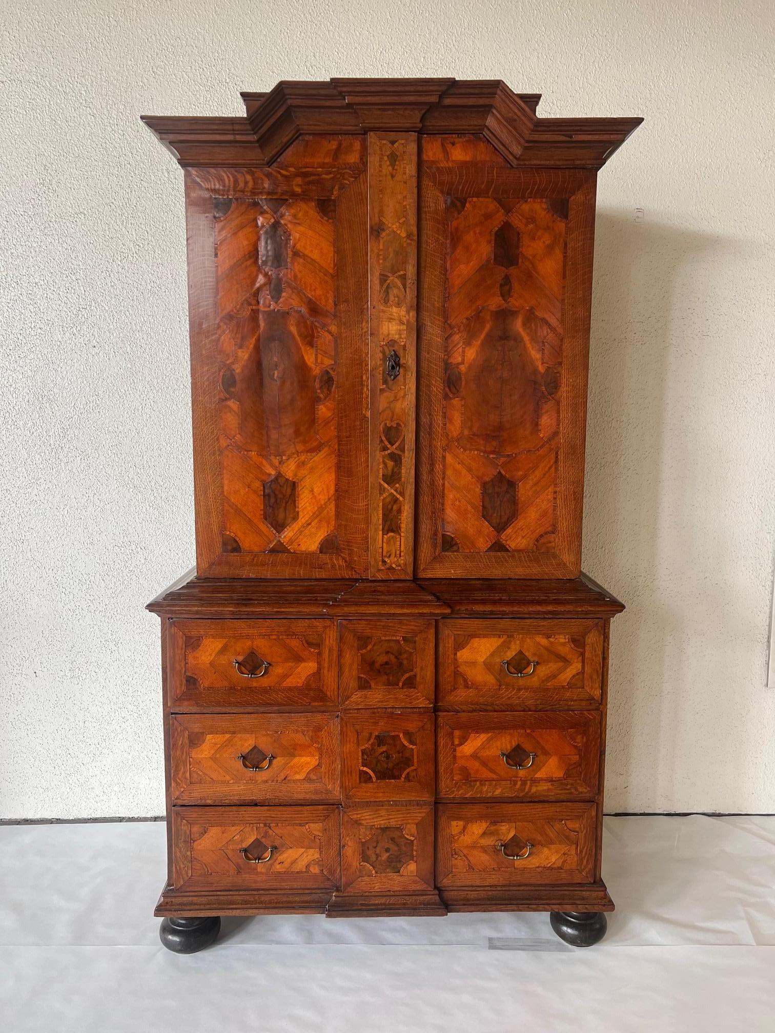 European Antique Dutch Cabinet Crafted from Walnut and Mahogany  For Sale
